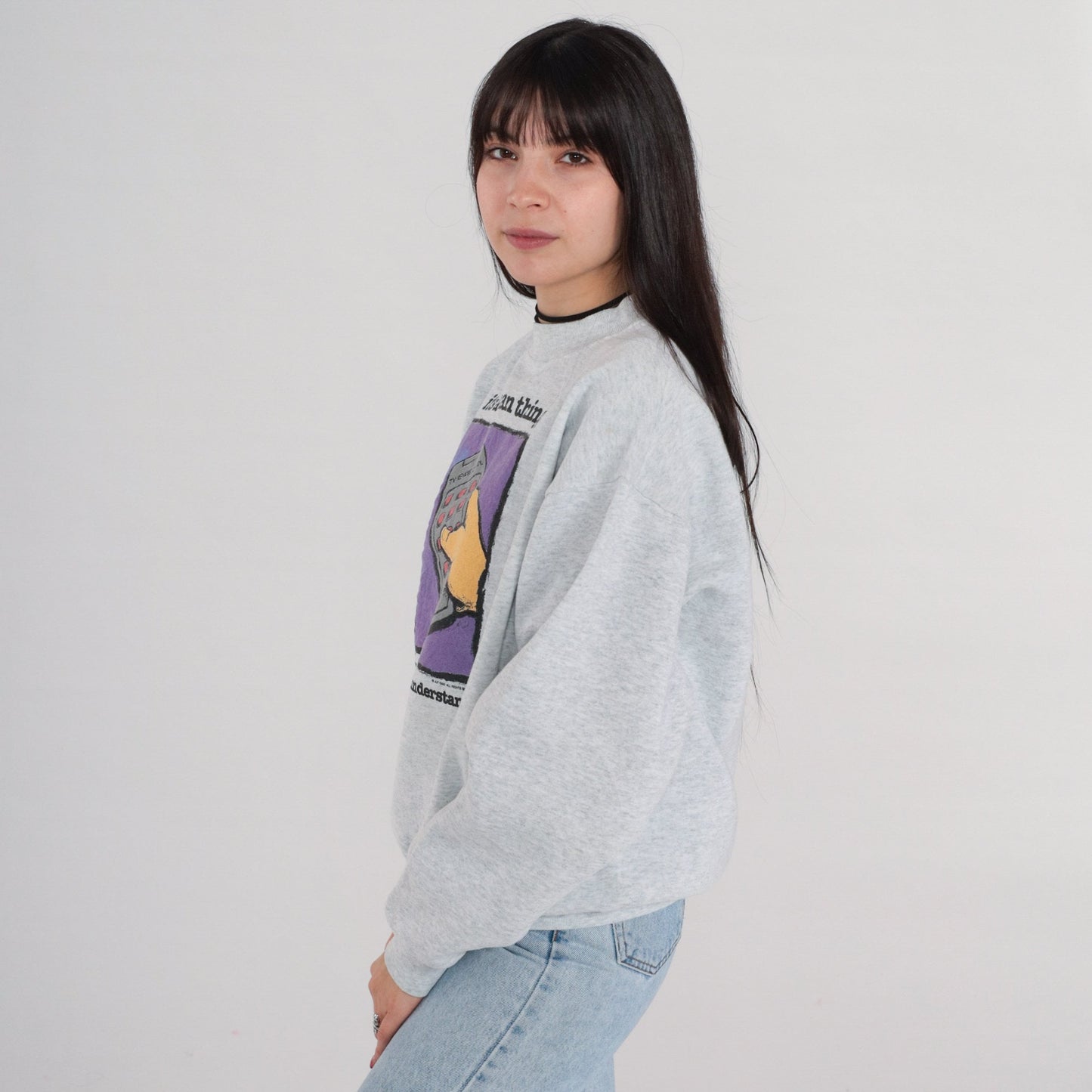 90s Remote Control Graphic Sweatshirt "It's a Man Thing" Grey Pullover Large