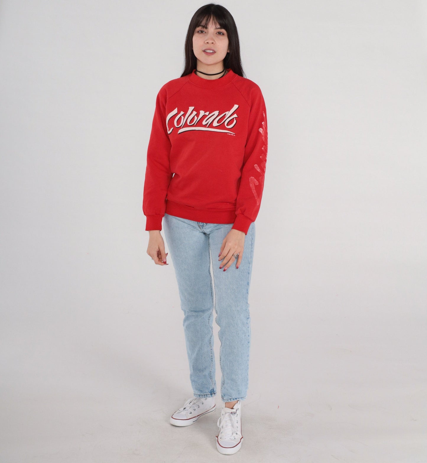 80s Colorado Spellout Raglan Sweatshirt Red Graphic Crewneck Medium