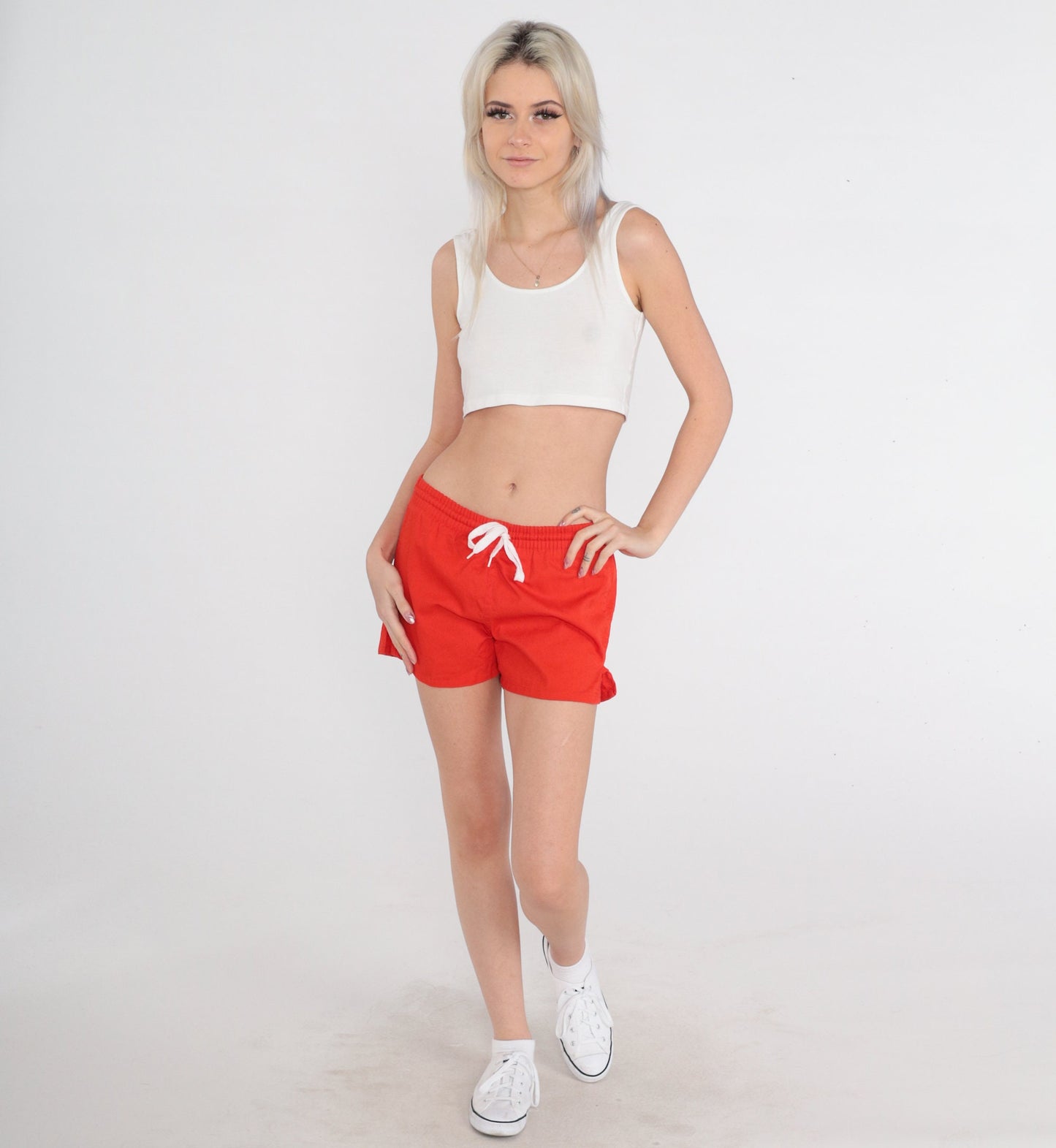 80s Red Dolphin Shorts Drawstring Jogging Athletic Small