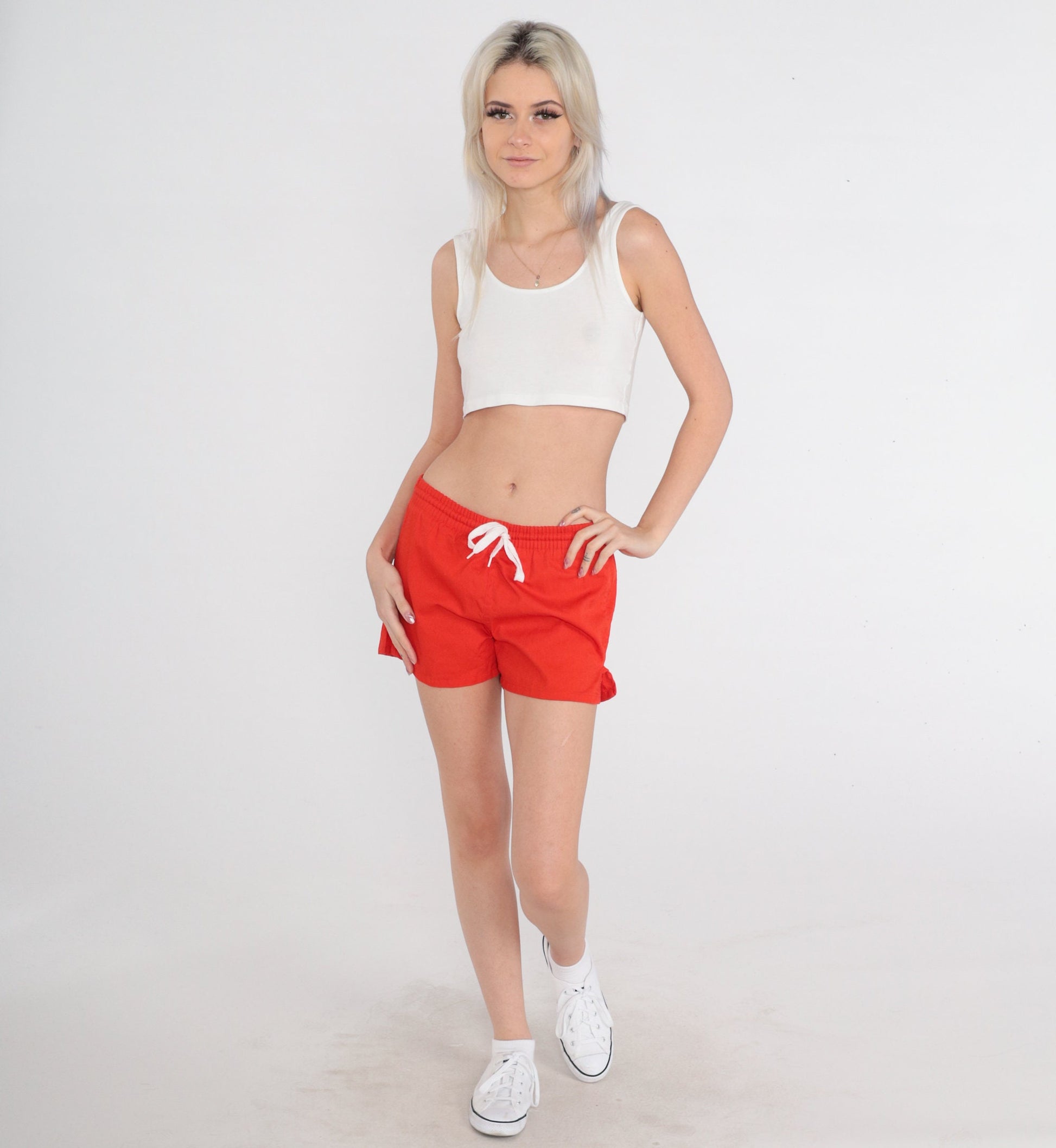 80s Red Dolphin Shorts Drawstring Jogging Athletic Small