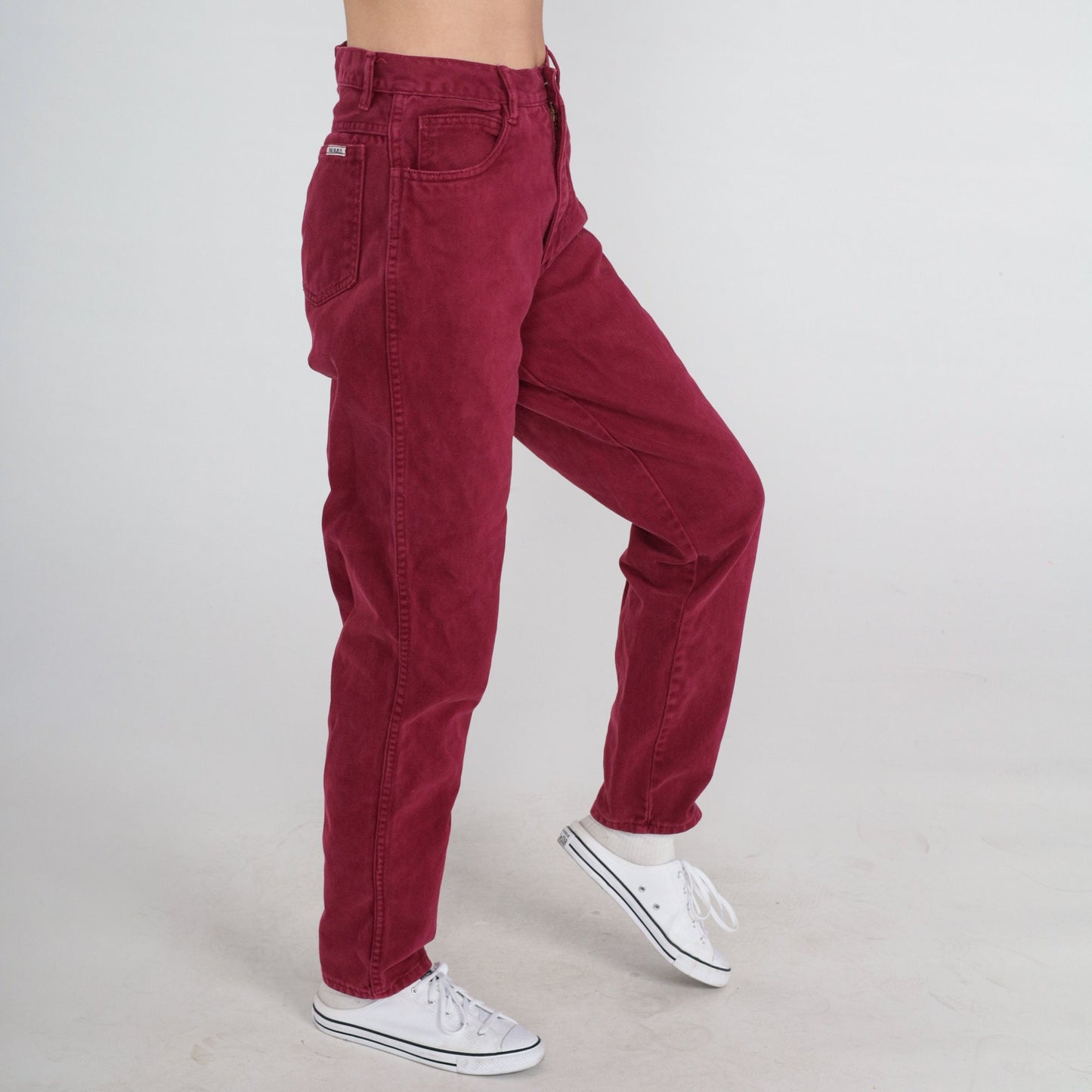 90s Bill Blass High Waist Tapered Mom Jeans Burgundy Denim Small S