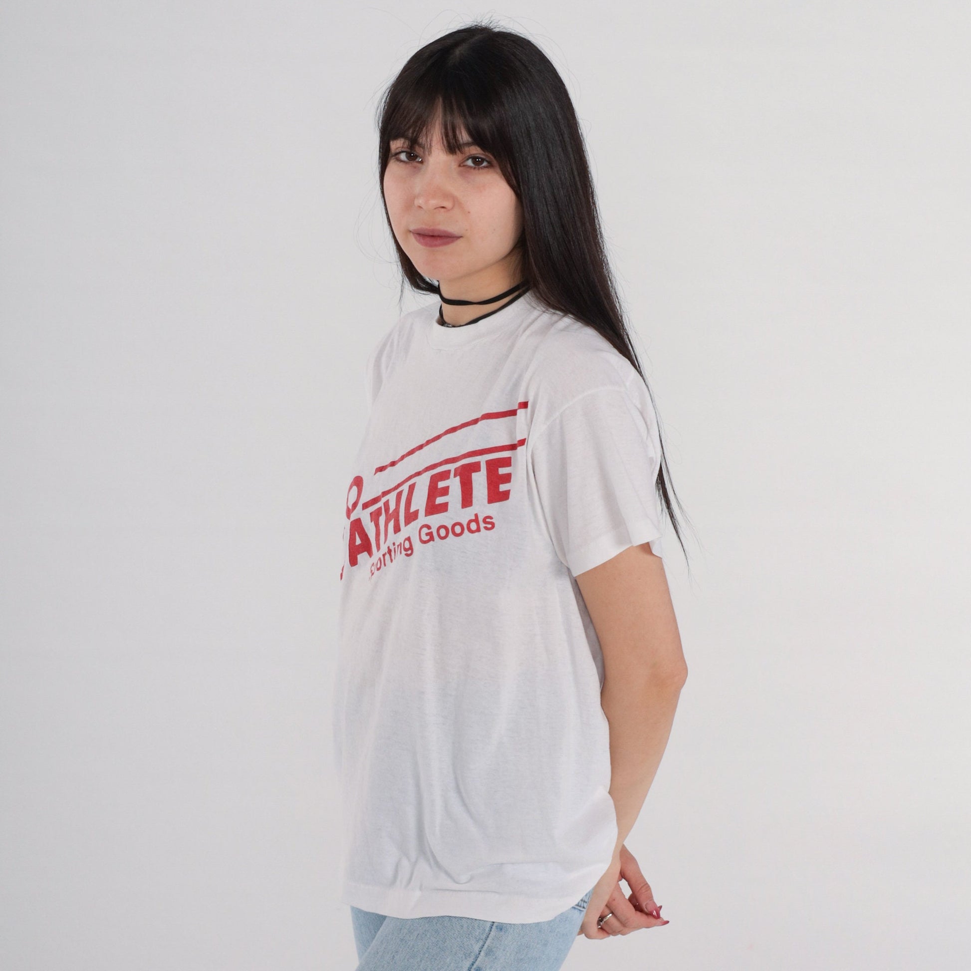 80s Pro Athlete Sporting Goods Graphic T-Shirt White Screen Stars Medium
