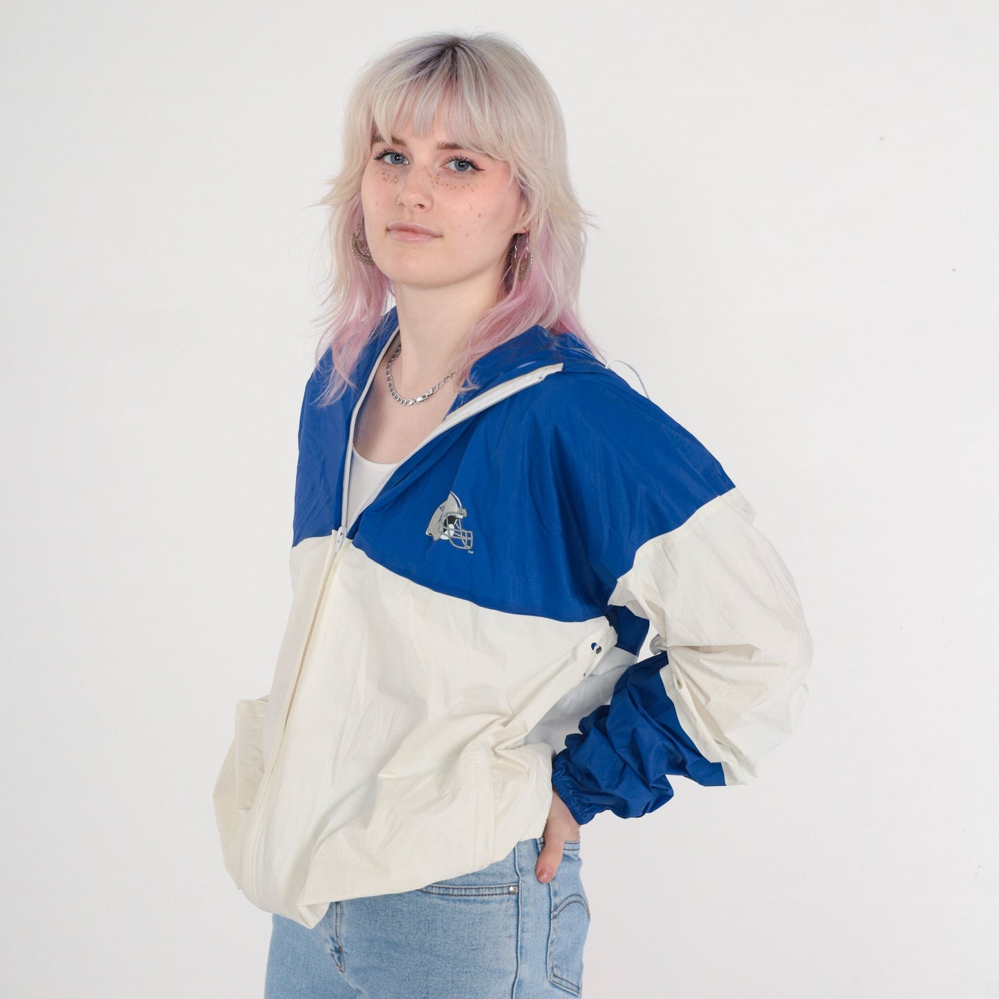 90s Dallas Cowboys PVC Rain Jacket Colour Block Blue White Extra Large XXL