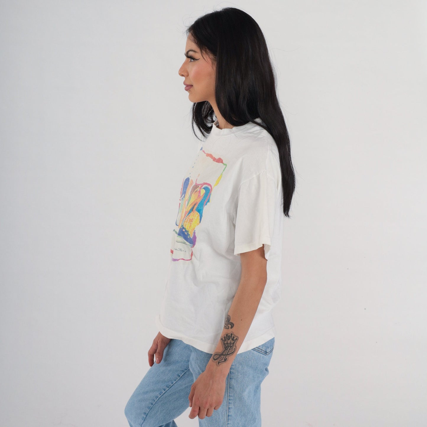 90s Shoe Graphic T-Shirt White Single Stitch Vintage Tee Medium