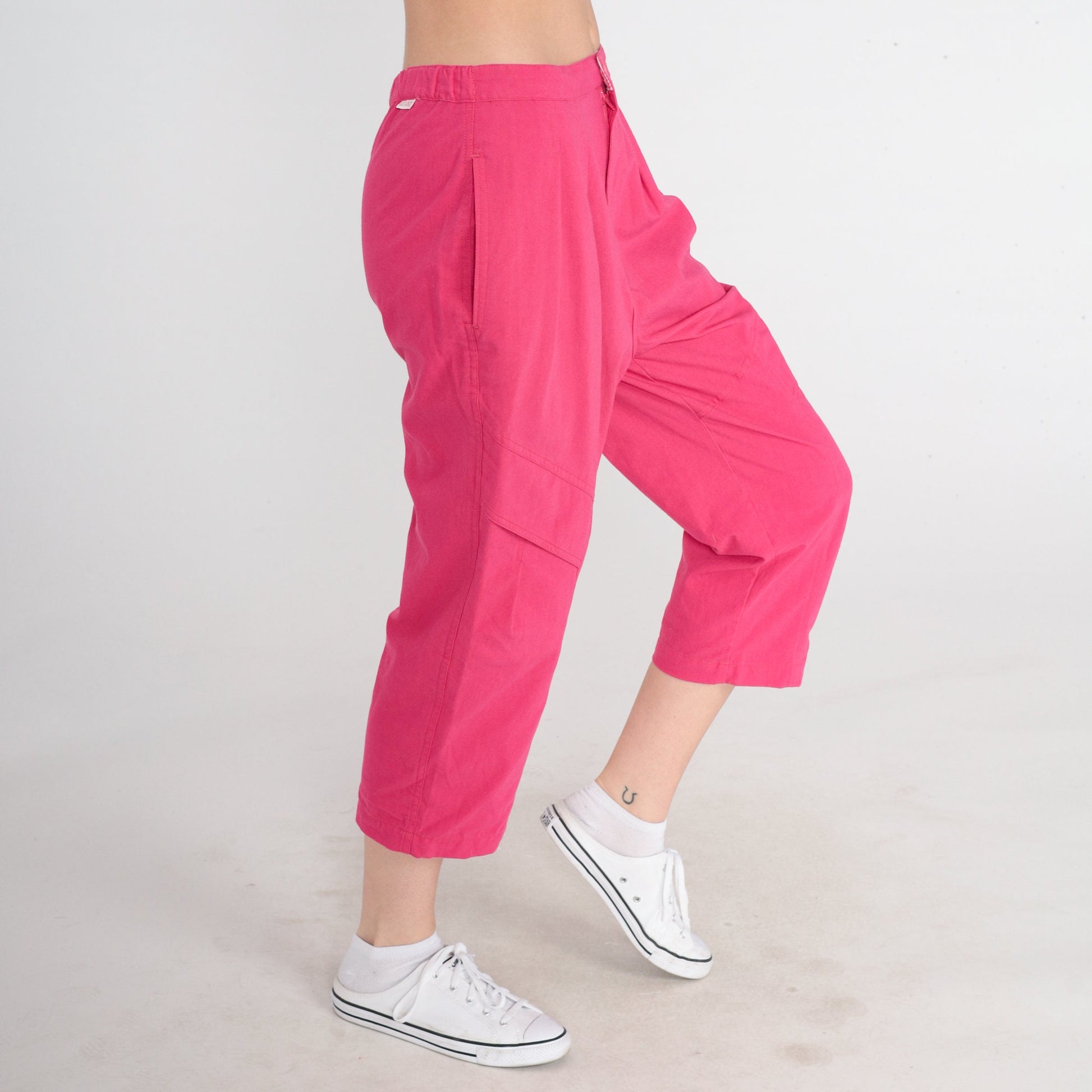 90s Gitano Pink Pleated Cropped Trousers High Rise Cotton Small