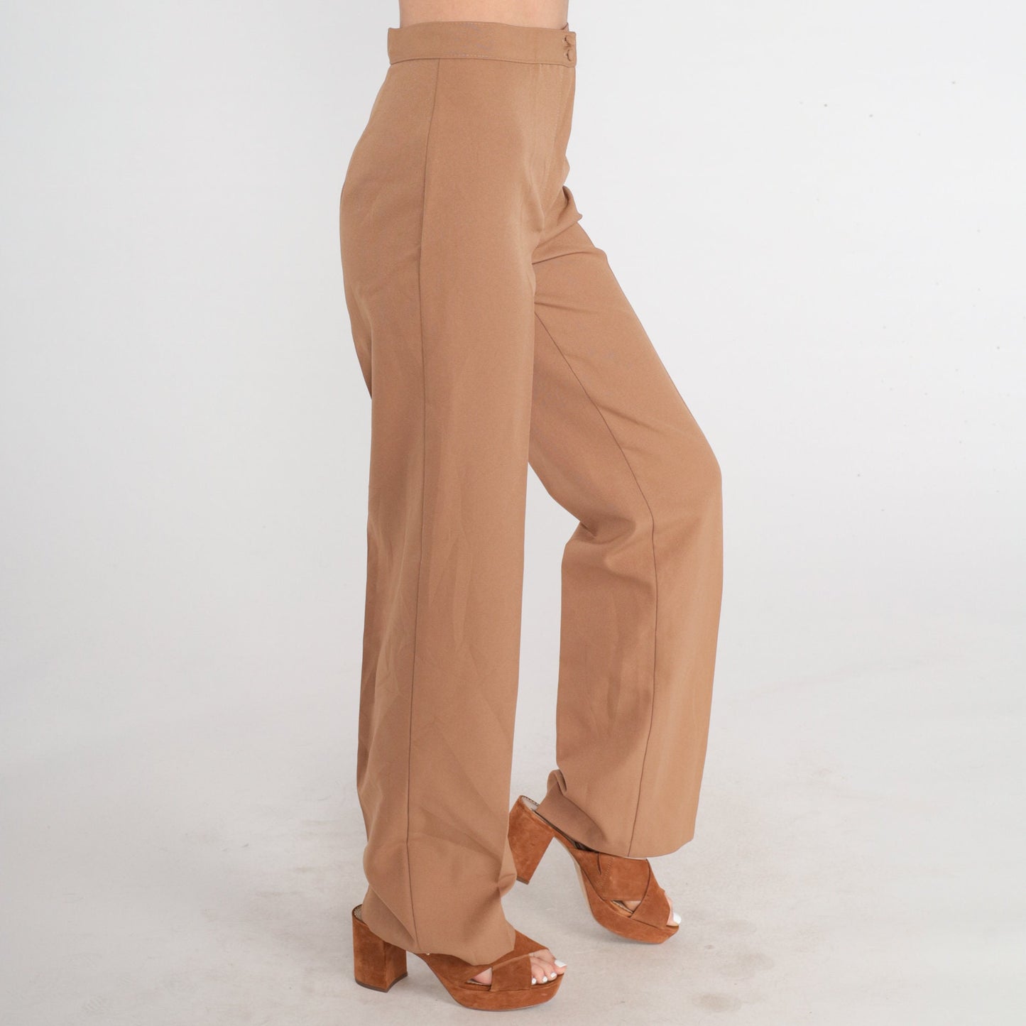 70s Cocoa Brown High-Waisted Straight Leg Trousers Small Extra Long
