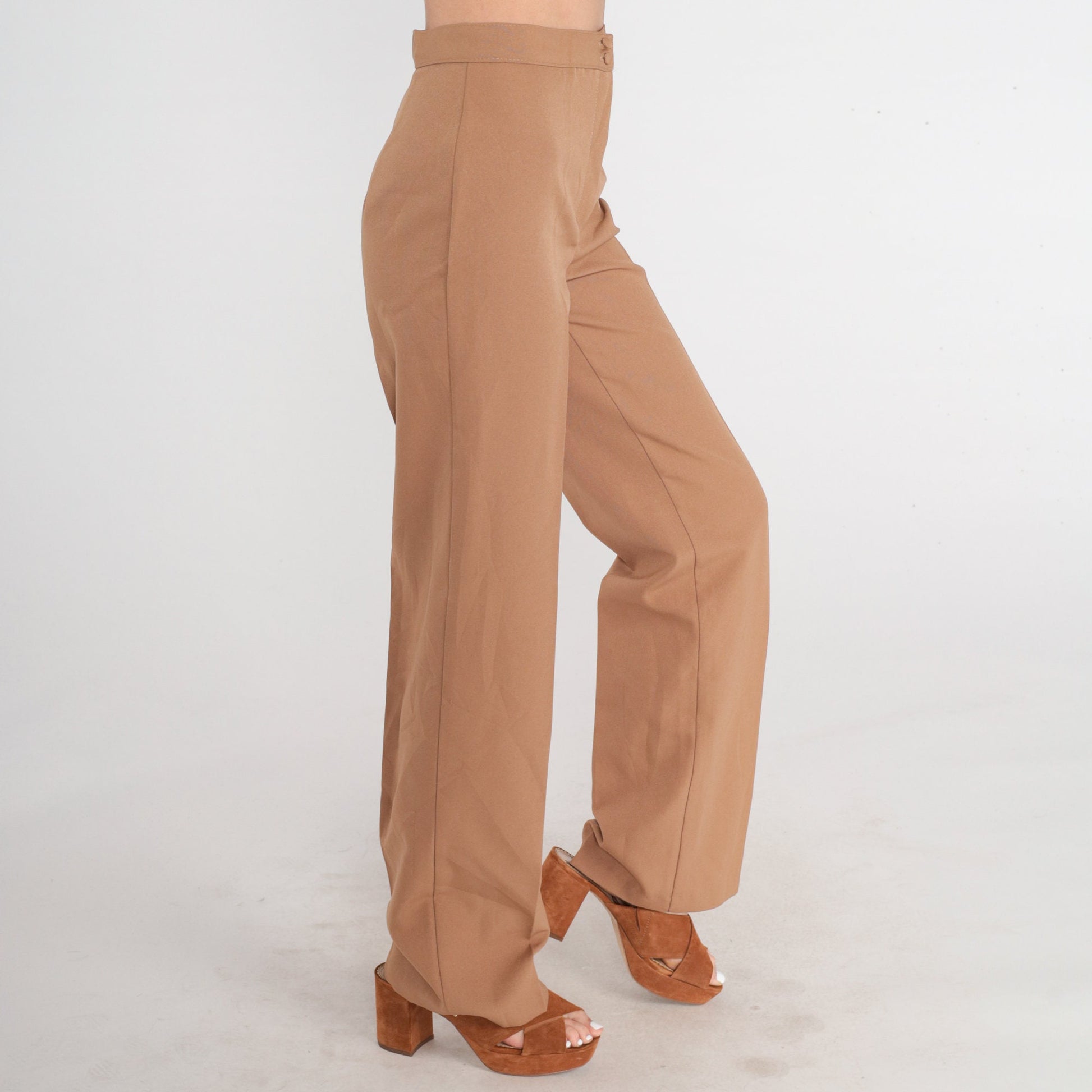70s Cocoa Brown High-Waisted Straight Leg Trousers Small Extra Long