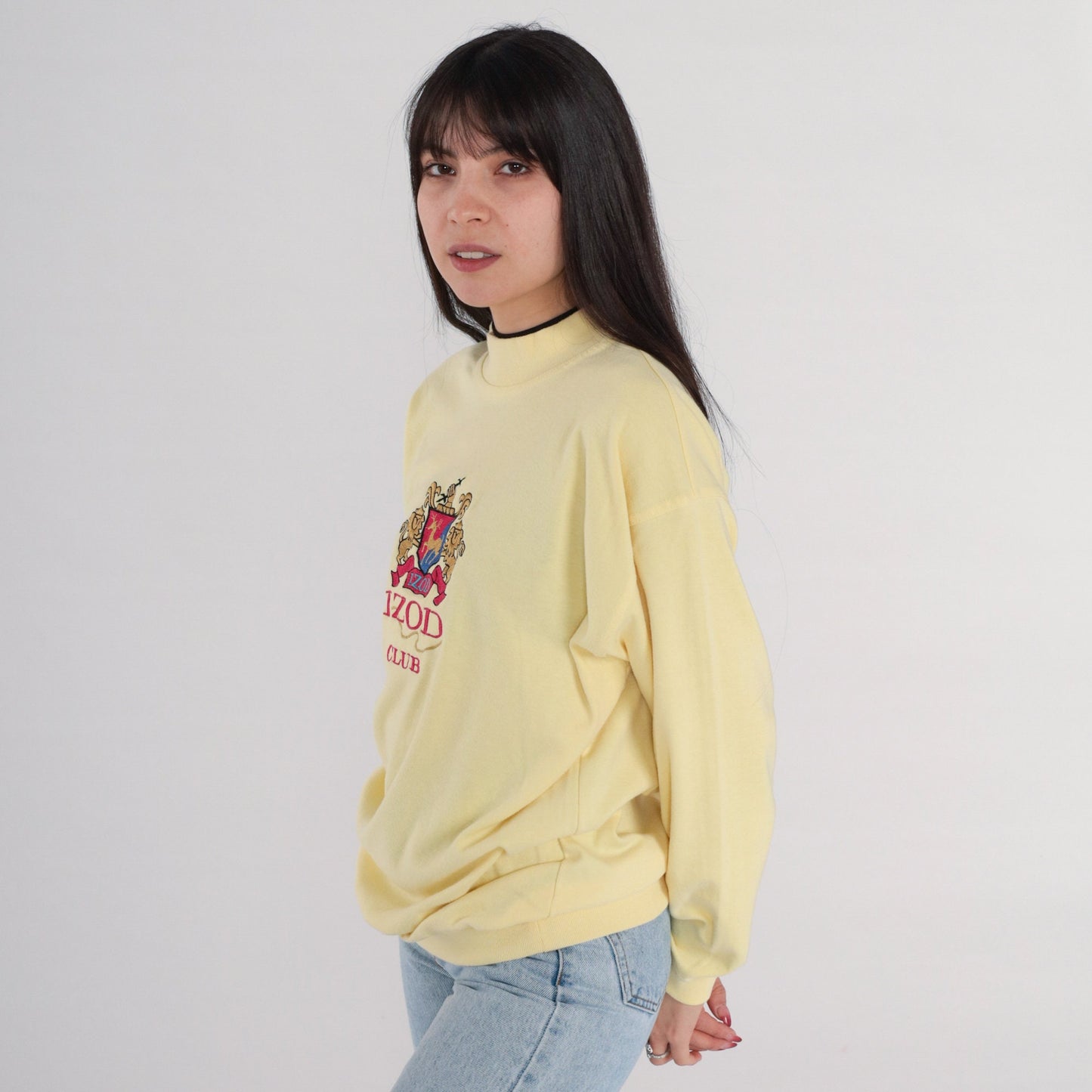 90s Izod Club Coat of Arms Embroidered Long Sleeve Shirt Light Yellow Extra Large