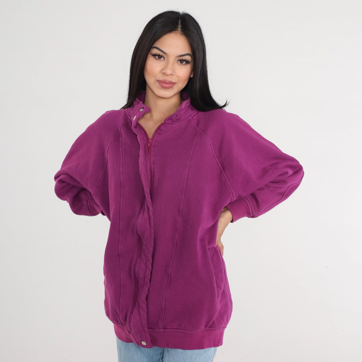 90s Purple Zip-Up Sweatshirt Track Jacket Medium