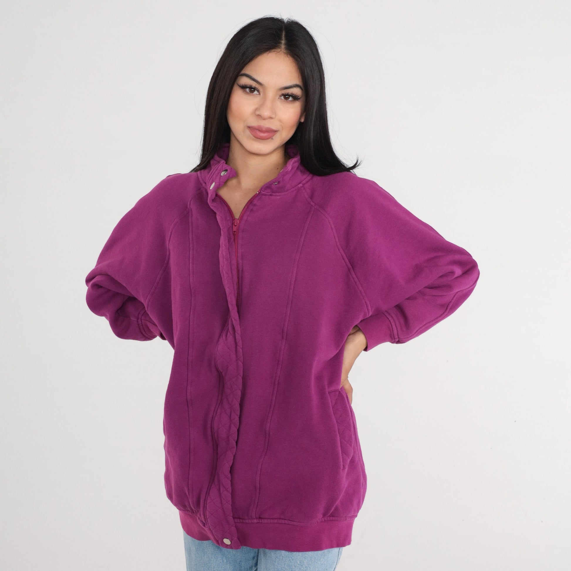 90s Purple Zip-Up Sweatshirt Track Jacket Medium