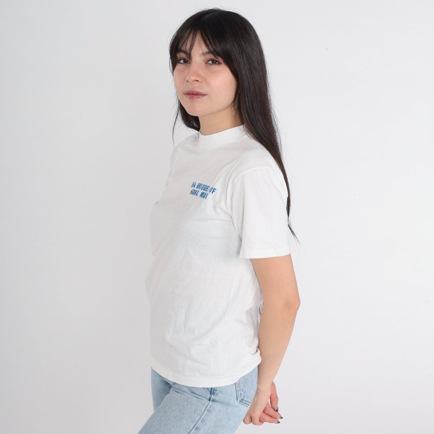 90s Maui 54 Bridges of Hana Graphic T-Shirt White Cotton Single Stitch Small