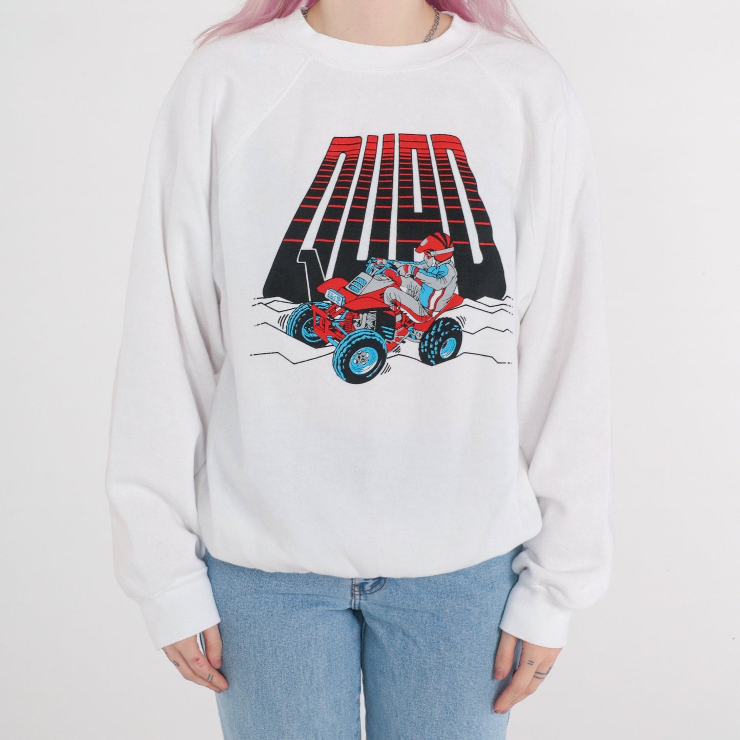 90s Quad Bike ATV Graphic Sweatshirt White Raglan Crewneck Extra Large XXL
