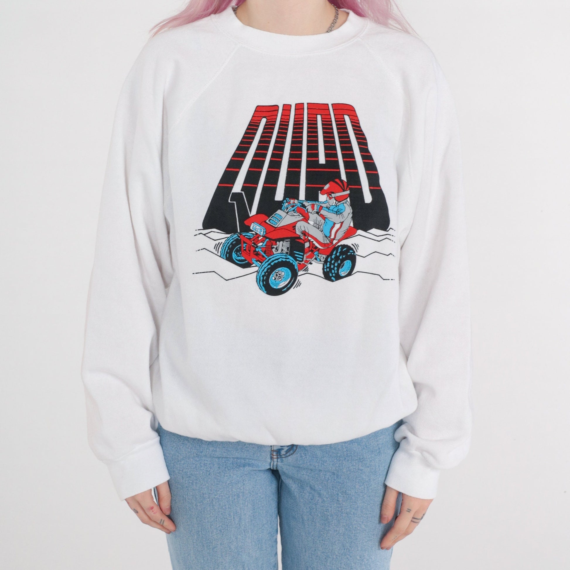 90s Quad Bike ATV Graphic Sweatshirt White Raglan Crewneck Extra Large XXL