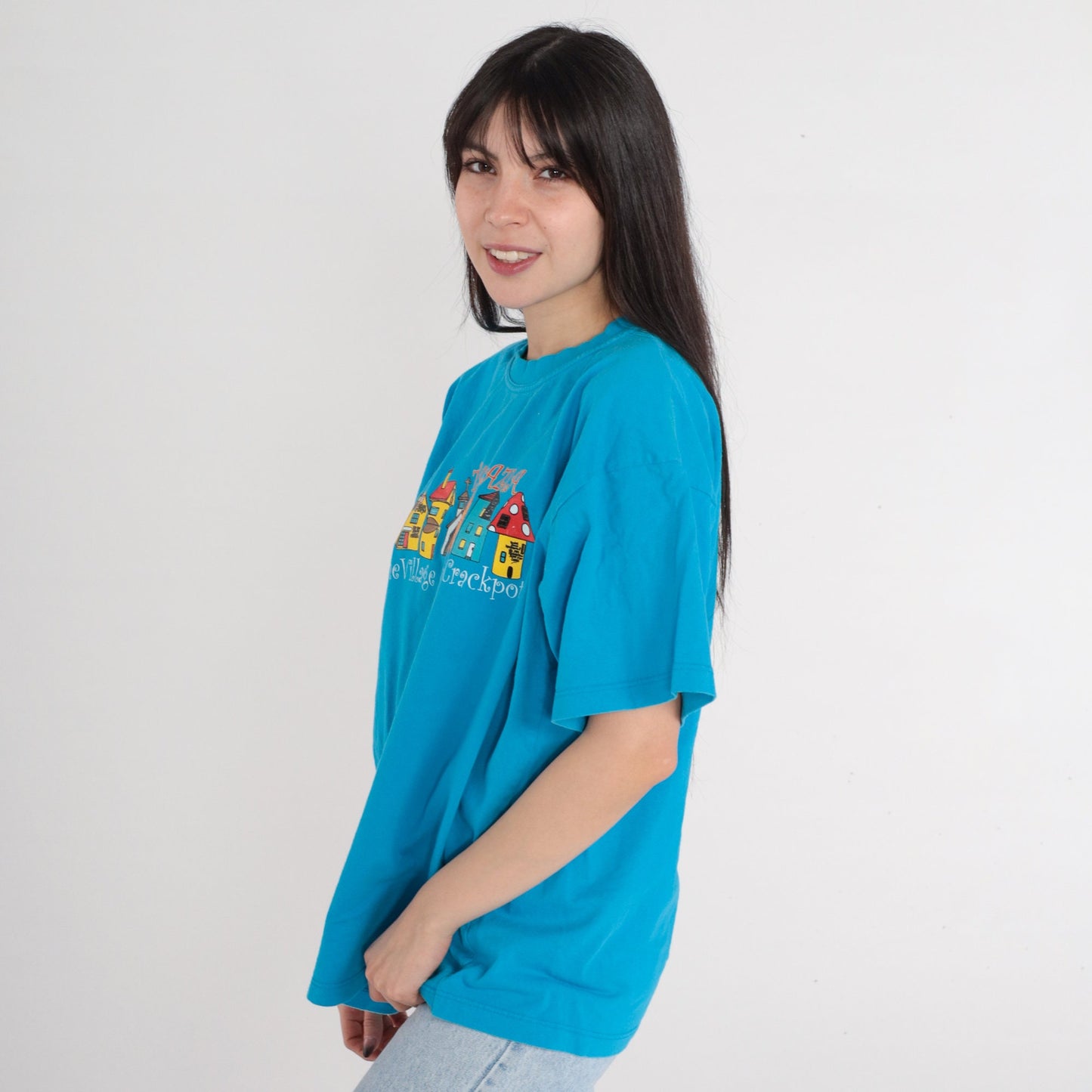 90s Tasmazia Australia Graphic T-Shirt Village Lower Crackpot Blue Large L