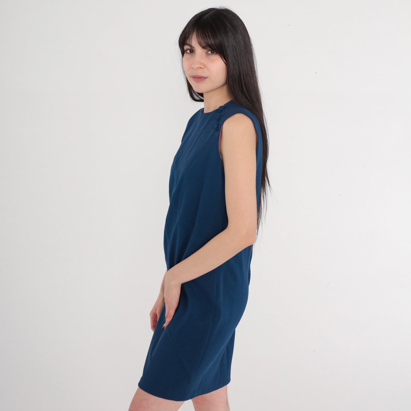 60s Navy Shift Dress Mini Sleeveless Mod Dress Small S