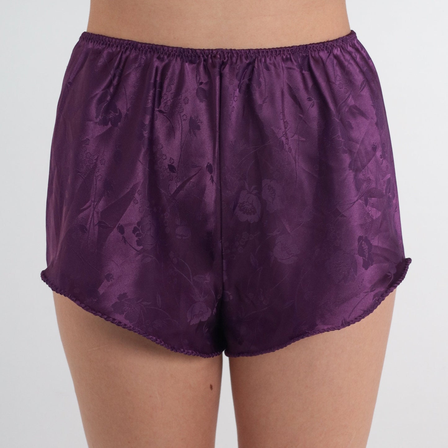 90s Purple Floral Embossed Satin Tap Shorts Small S