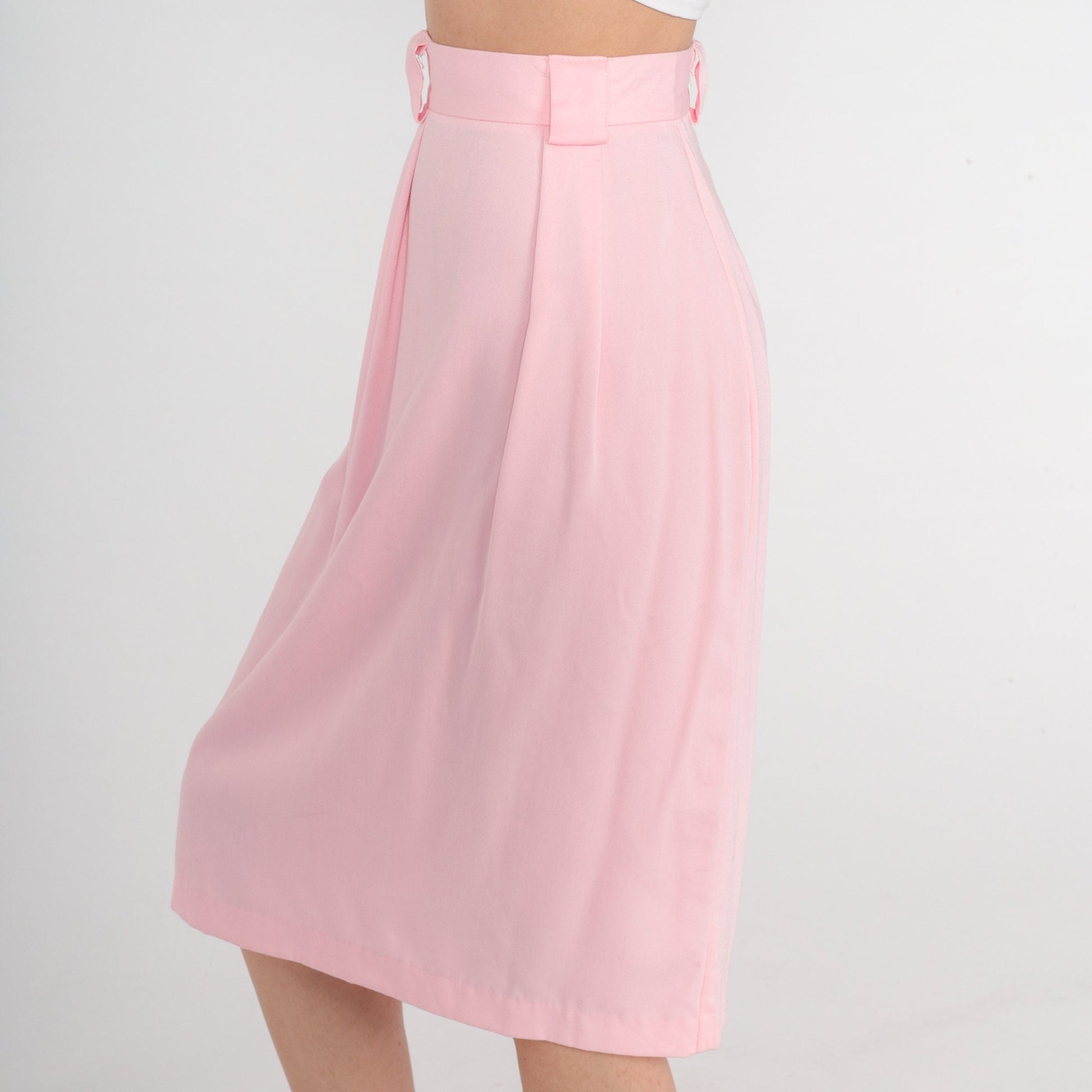 80s Baby Pink Midi Skirt High Waist Straight Cut Extra Small