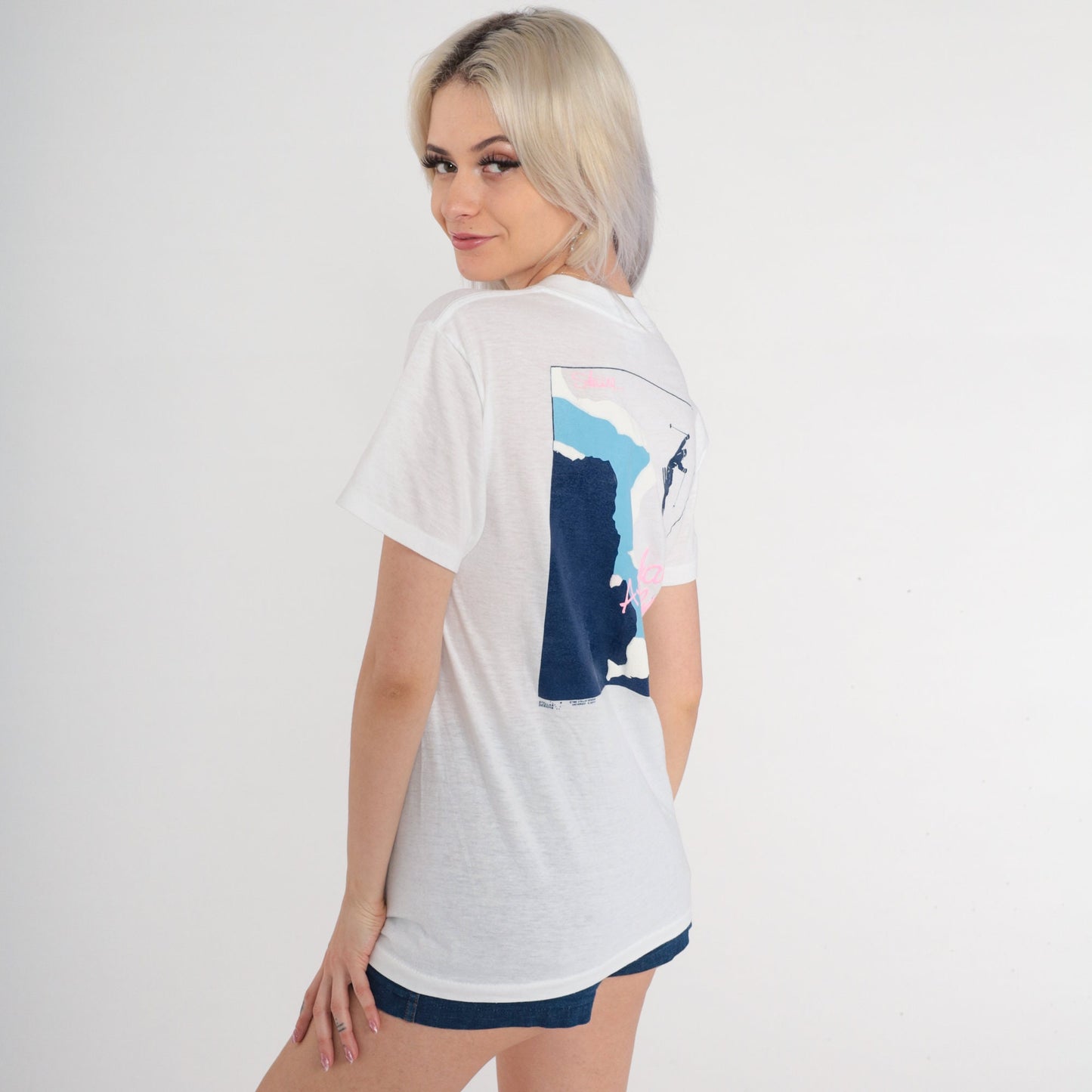80s Ski Alaska Graphic T-Shirt Single Stitch Burnout Tee Small S