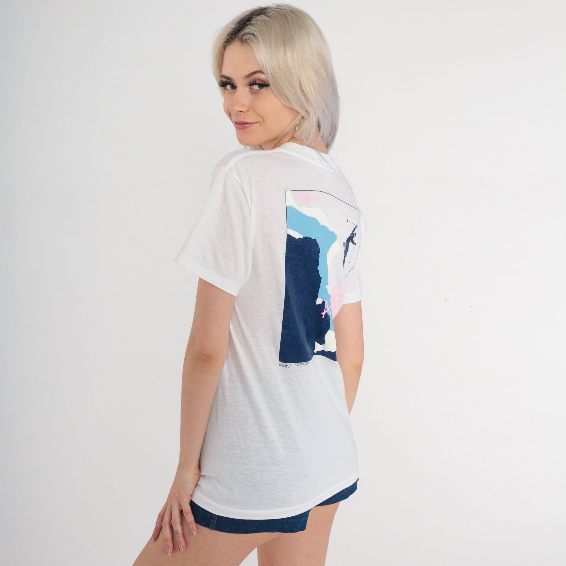 80s Ski Alaska Graphic T-Shirt Single Stitch Burnout Tee Small S