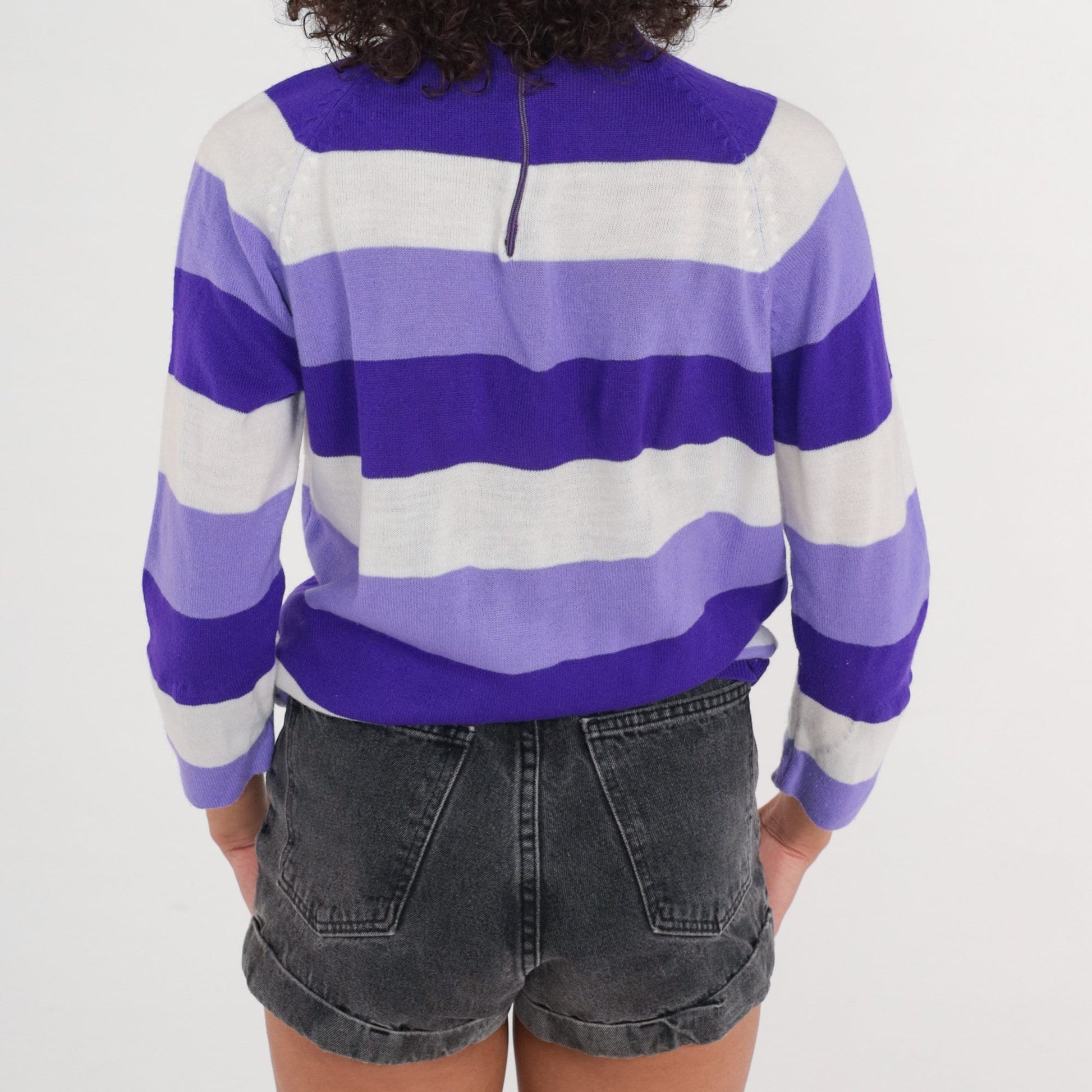 70s Striped Knit Sweater Purple Lavender White Raglan Sleeve Extra Small