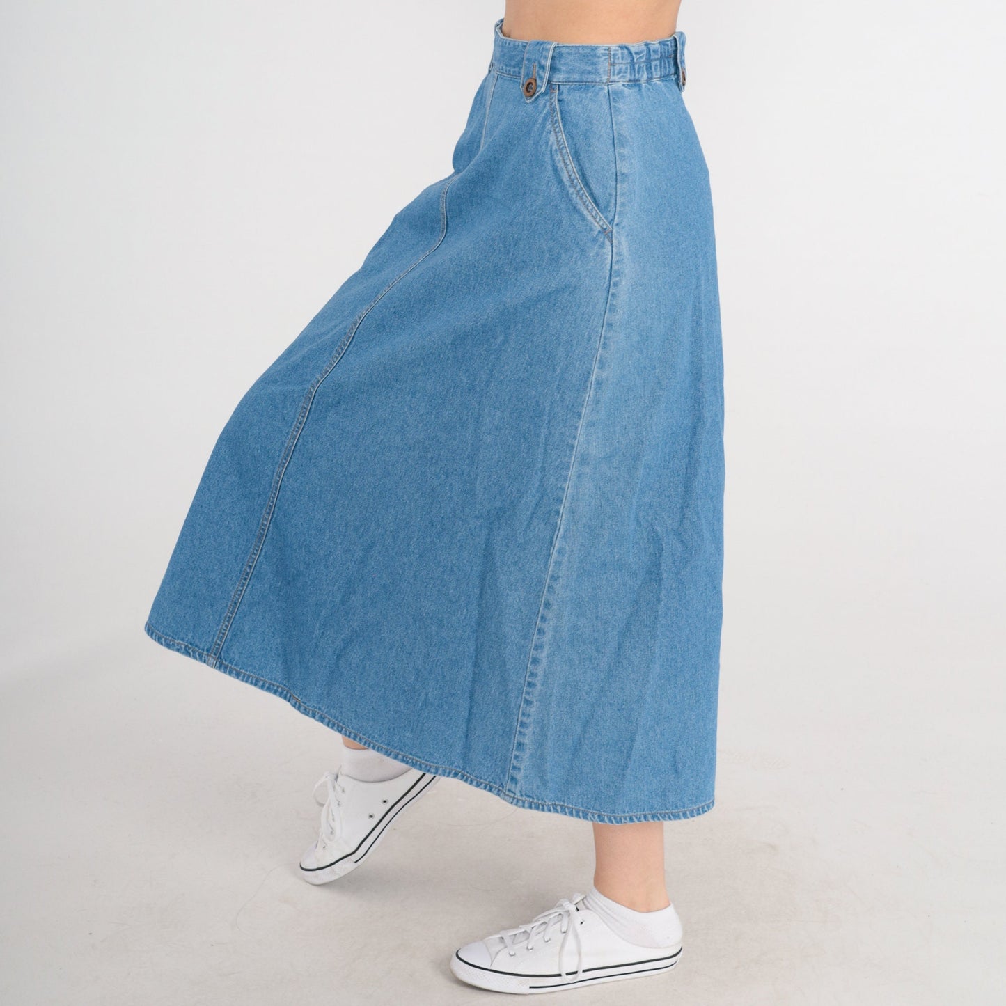 90s Chadwick's Denim Maxi Skirt High Waisted Blue A-Line Small