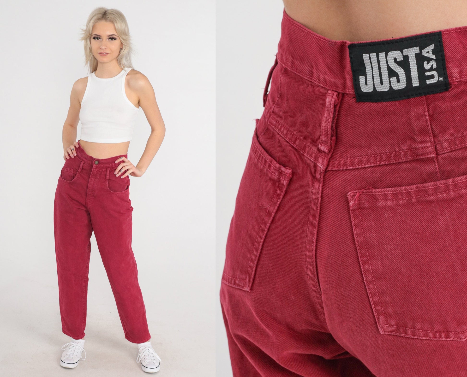 90s Red High-Waisted Mom Jeans Tapered Denim Extra Small XS