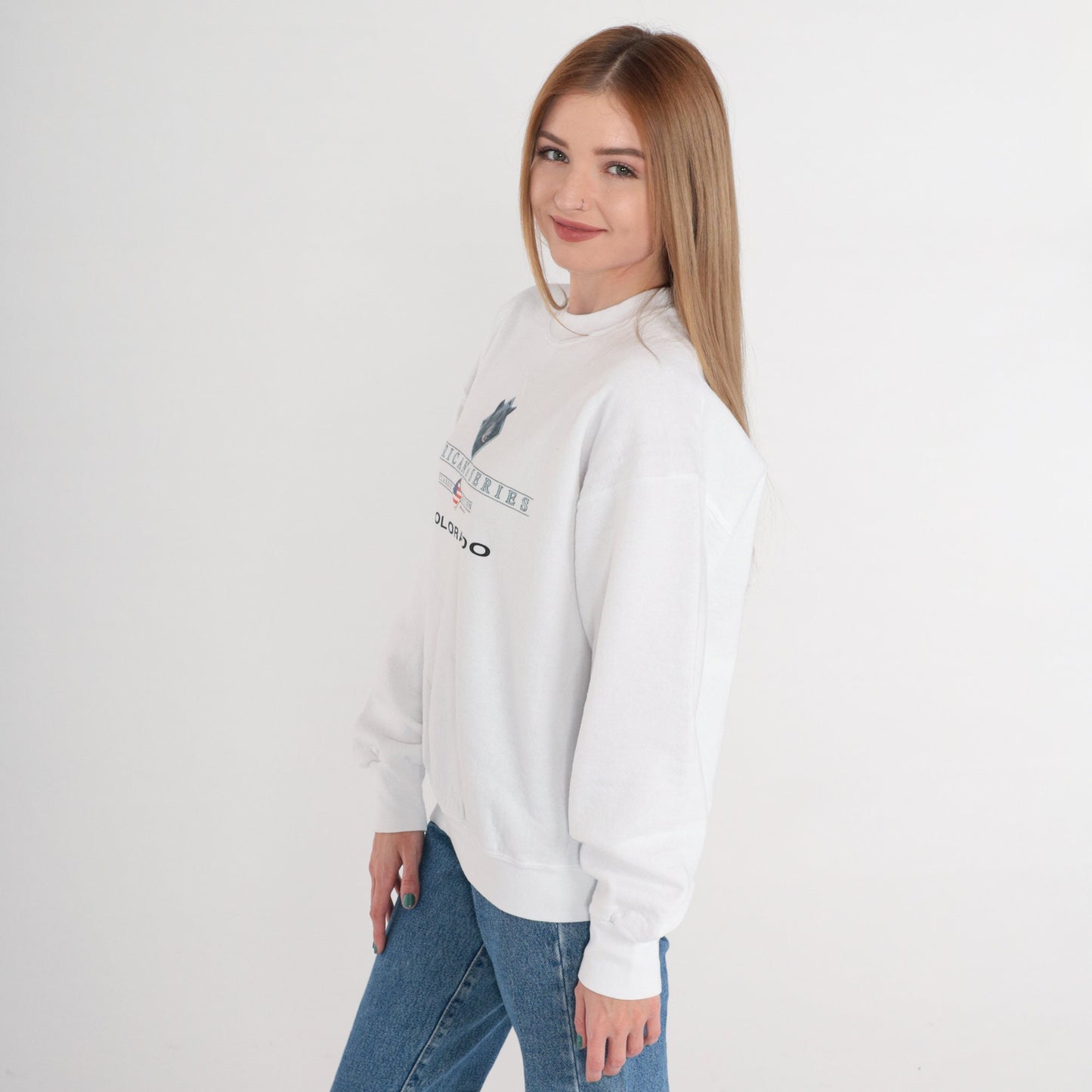 00s Colorado Bear Americana Series White Graphic Sweatshirt Medium M