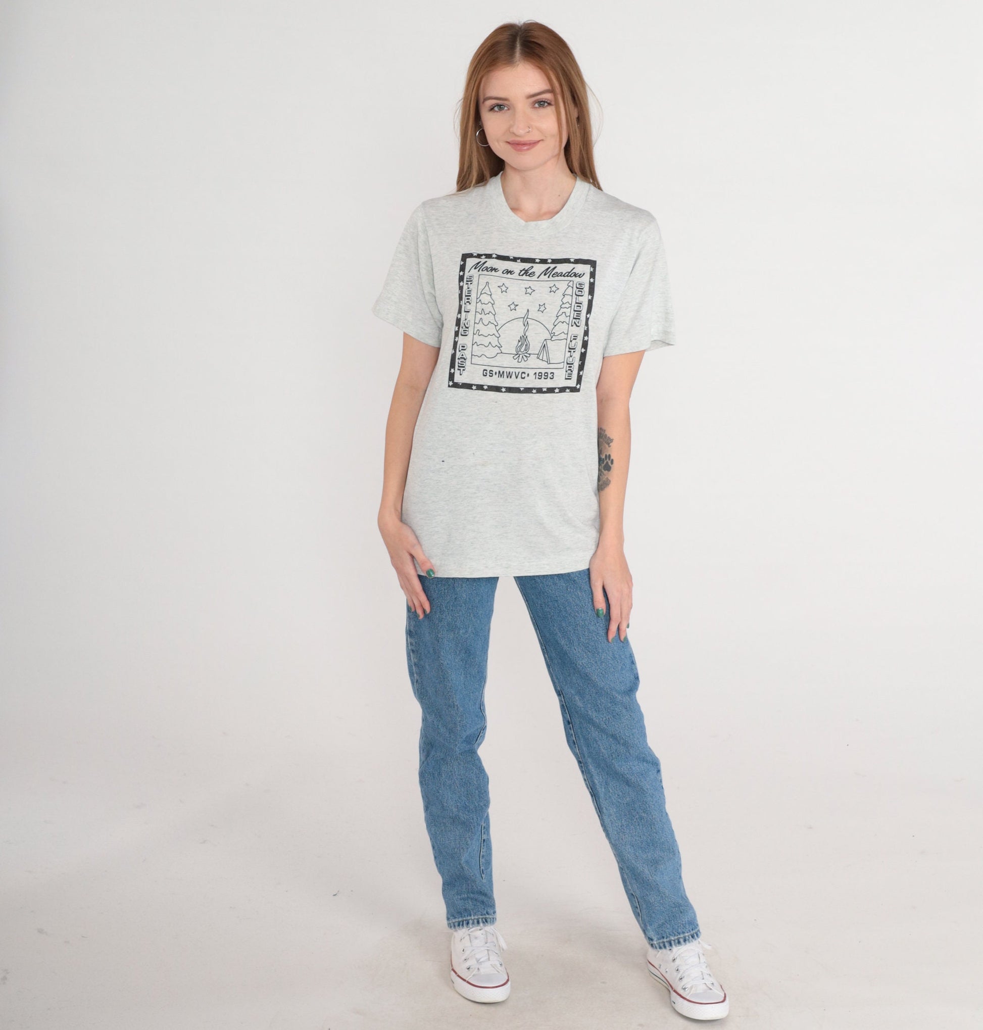 1993 Girl Scouts Moon on the Meadow Graphic Tee Grey Small