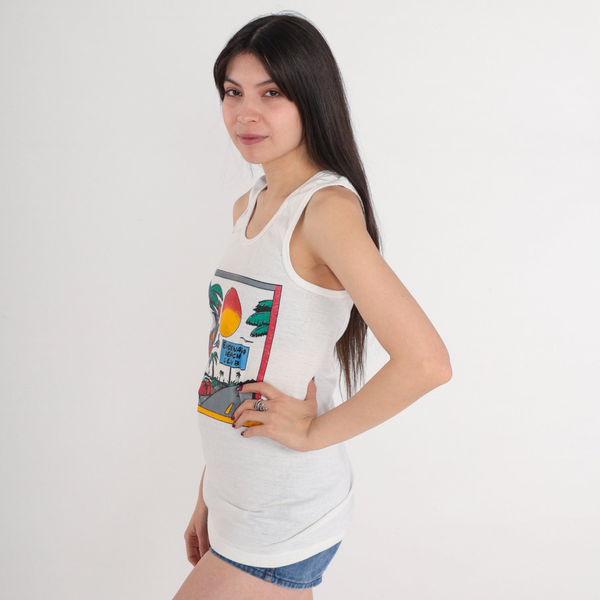 80s Jose Cuervo Tequila Tank Top Ensenada Mexico Graphic Single Stitch White XS