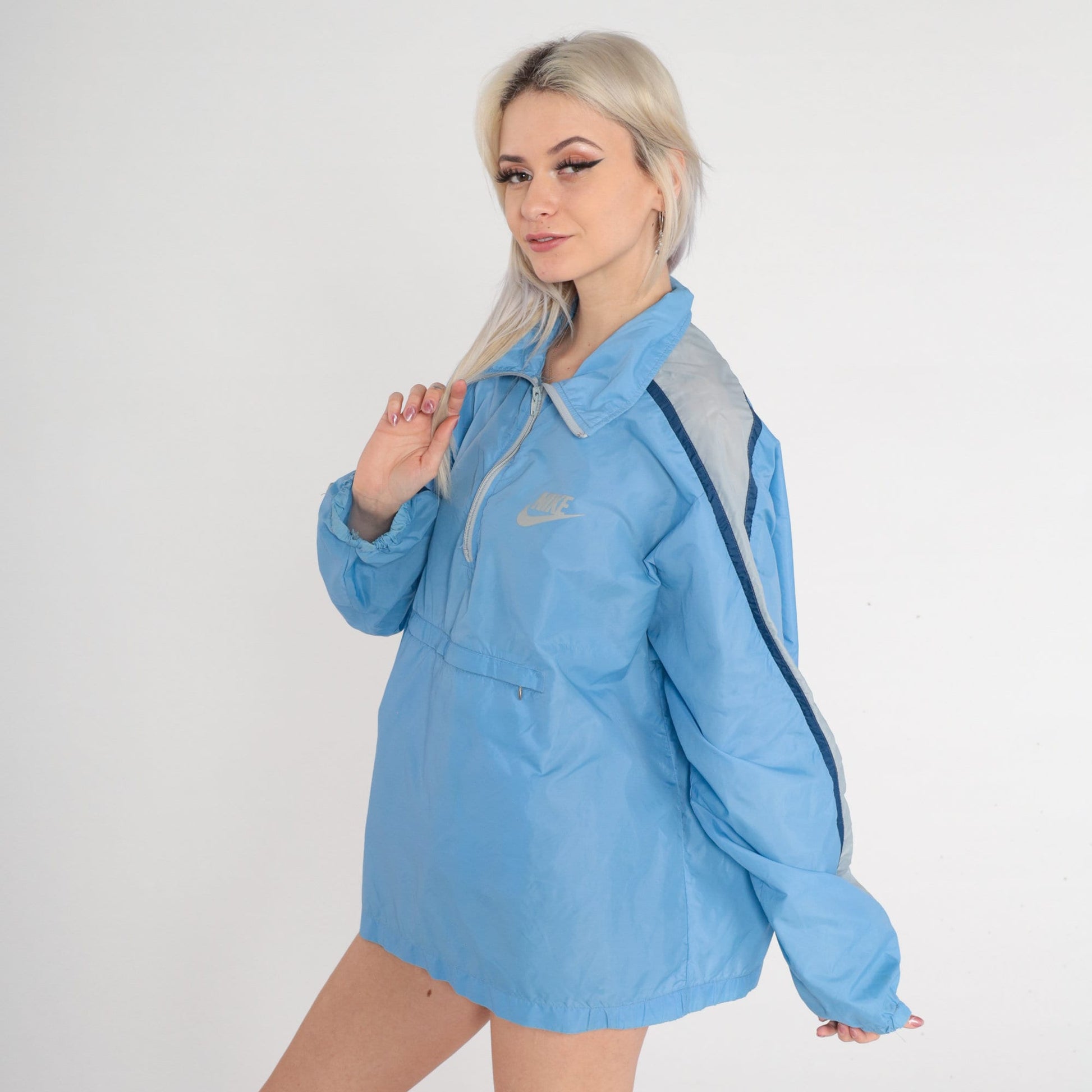 80s Nike Windbreaker Blue Quarter Zip Nylon Jacket Extra Large XL