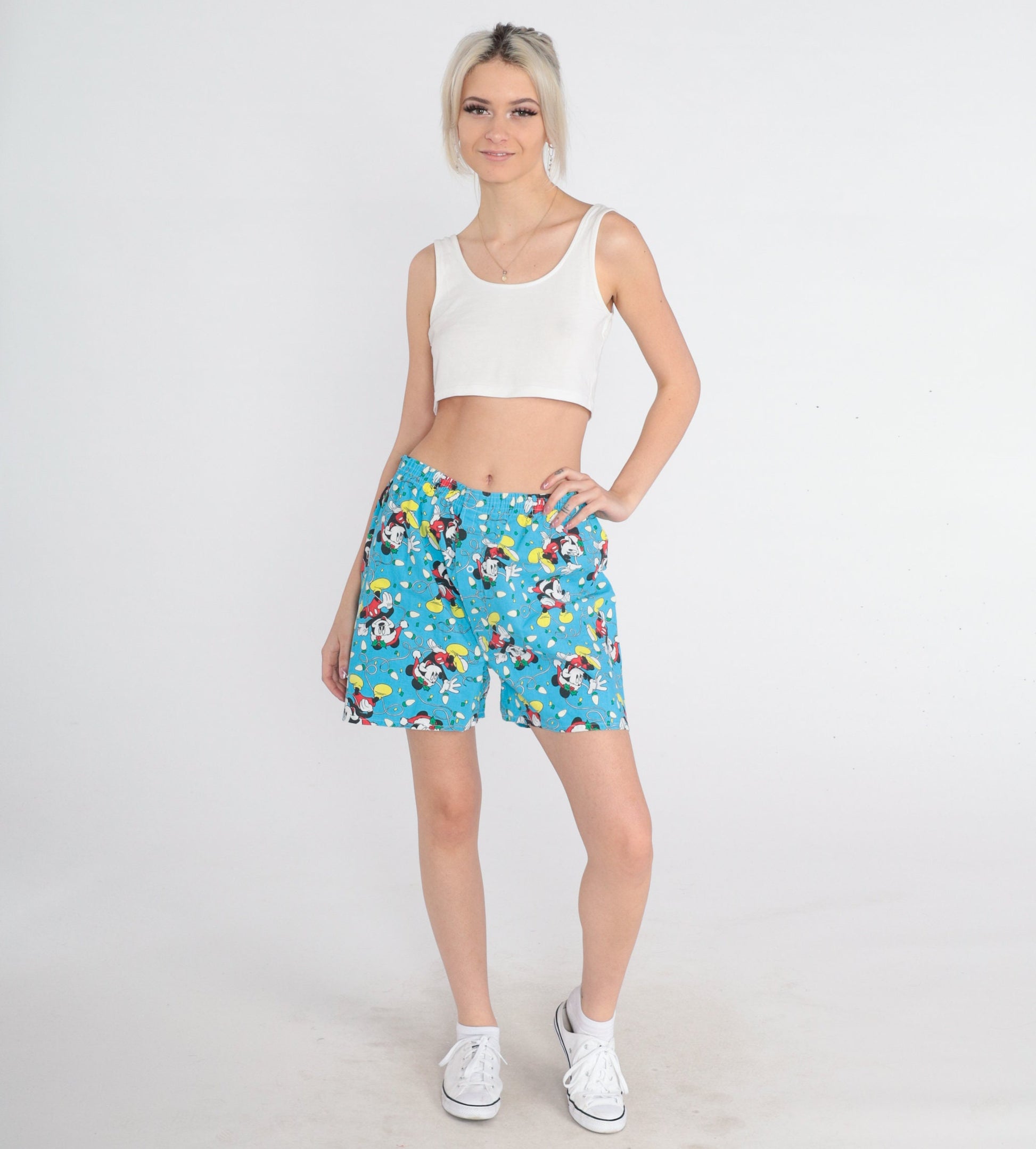80s Mickey Mouse Christmas Boxer Shorts Blue Cotton Disney Large L