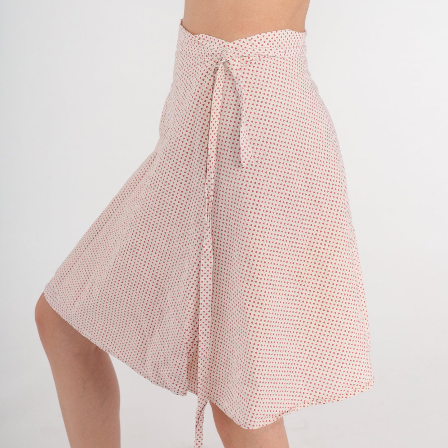 70s Wrap Skirt Heart Print Mini Skirt White Pink High Waisted Extra Small