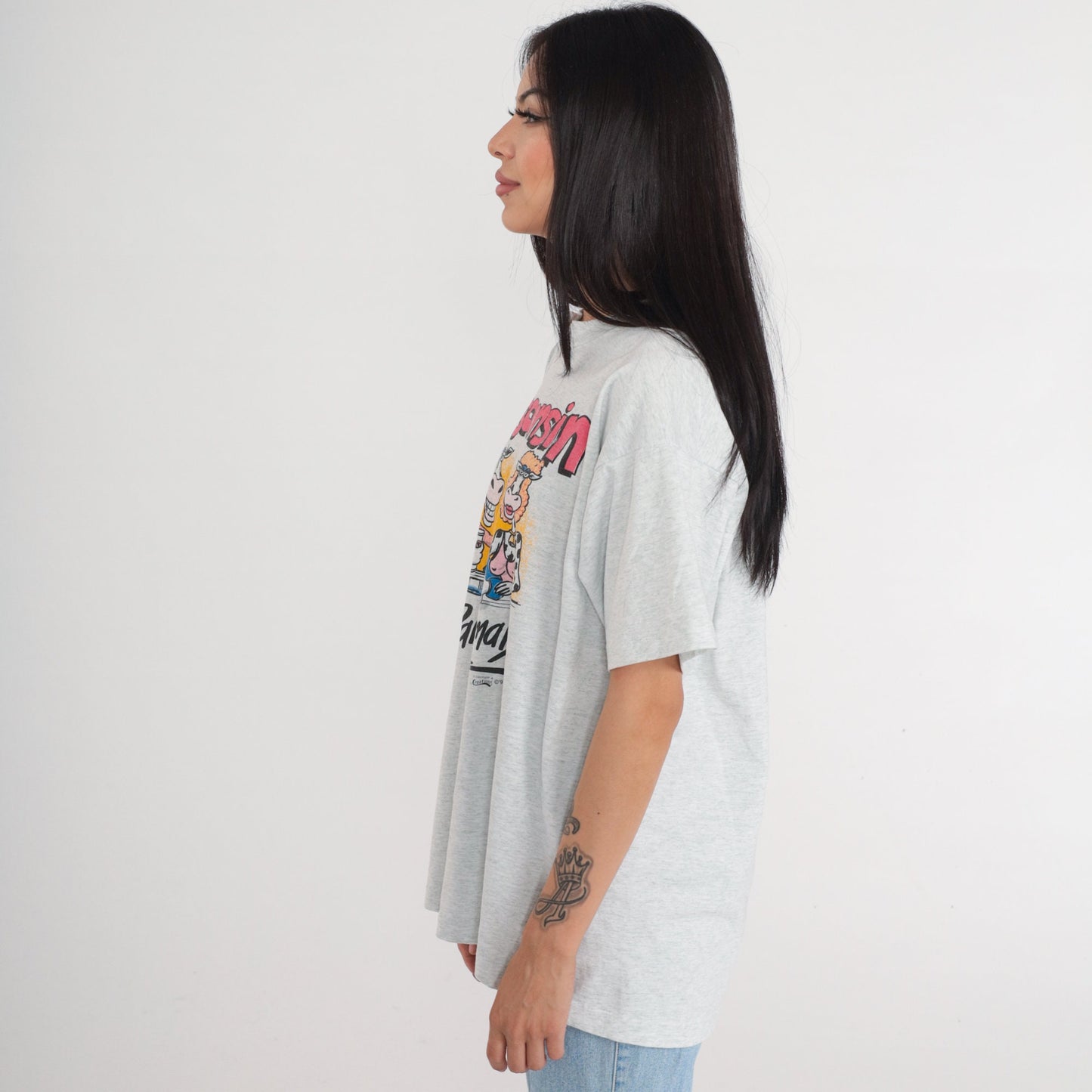 90s Wisconsin Party Animals Cow Graphic T-Shirt White Single Stitch Extra Large