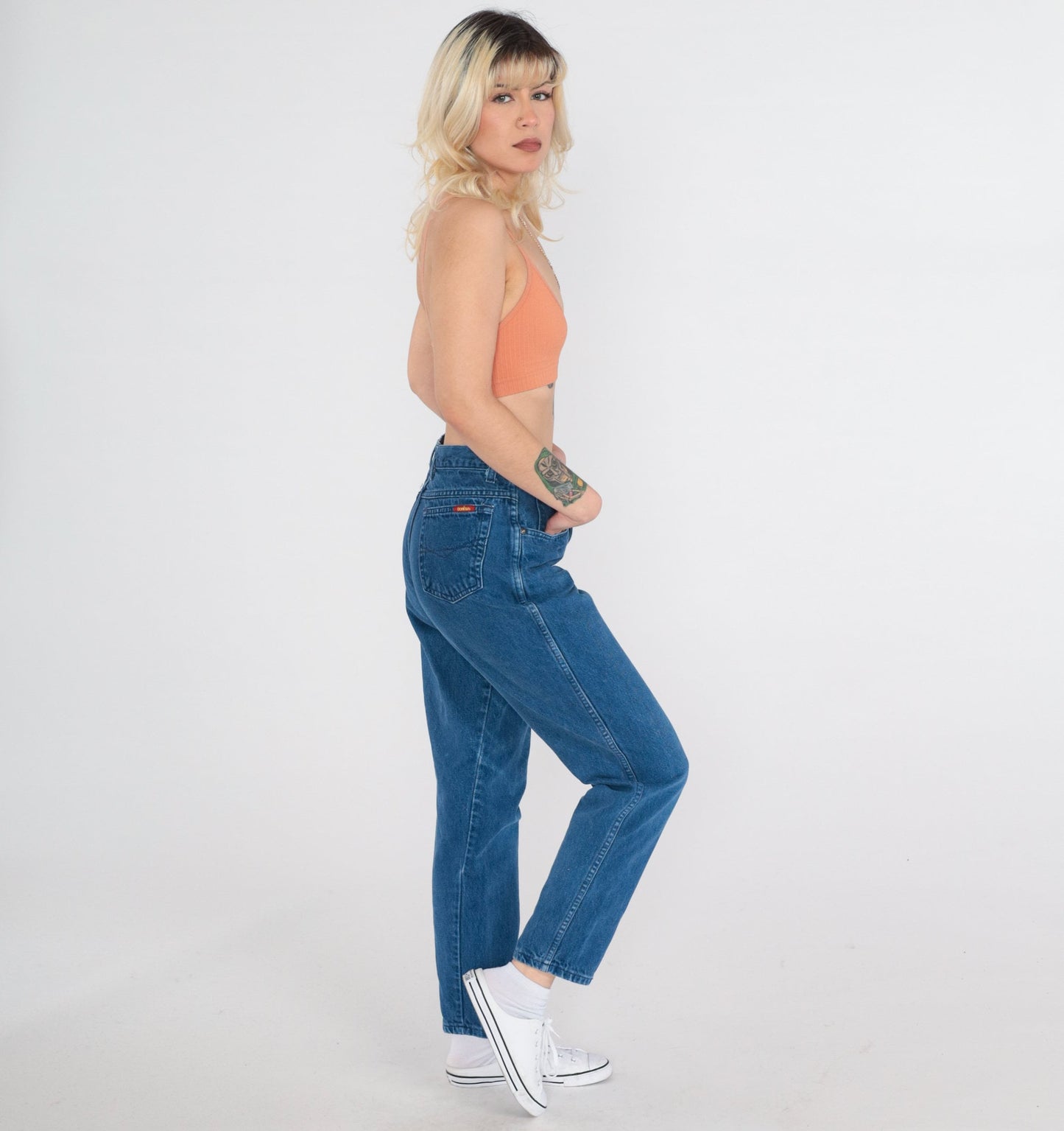 90s Bonjour Tapered Mom Jeans Dark Blue Denim Small