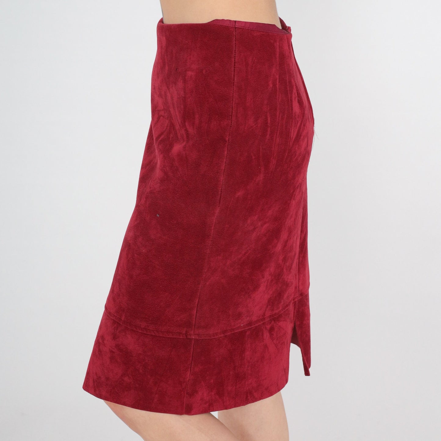 90s Papaya Red Faux Suede Pencil Skirt High Waist Midi Small