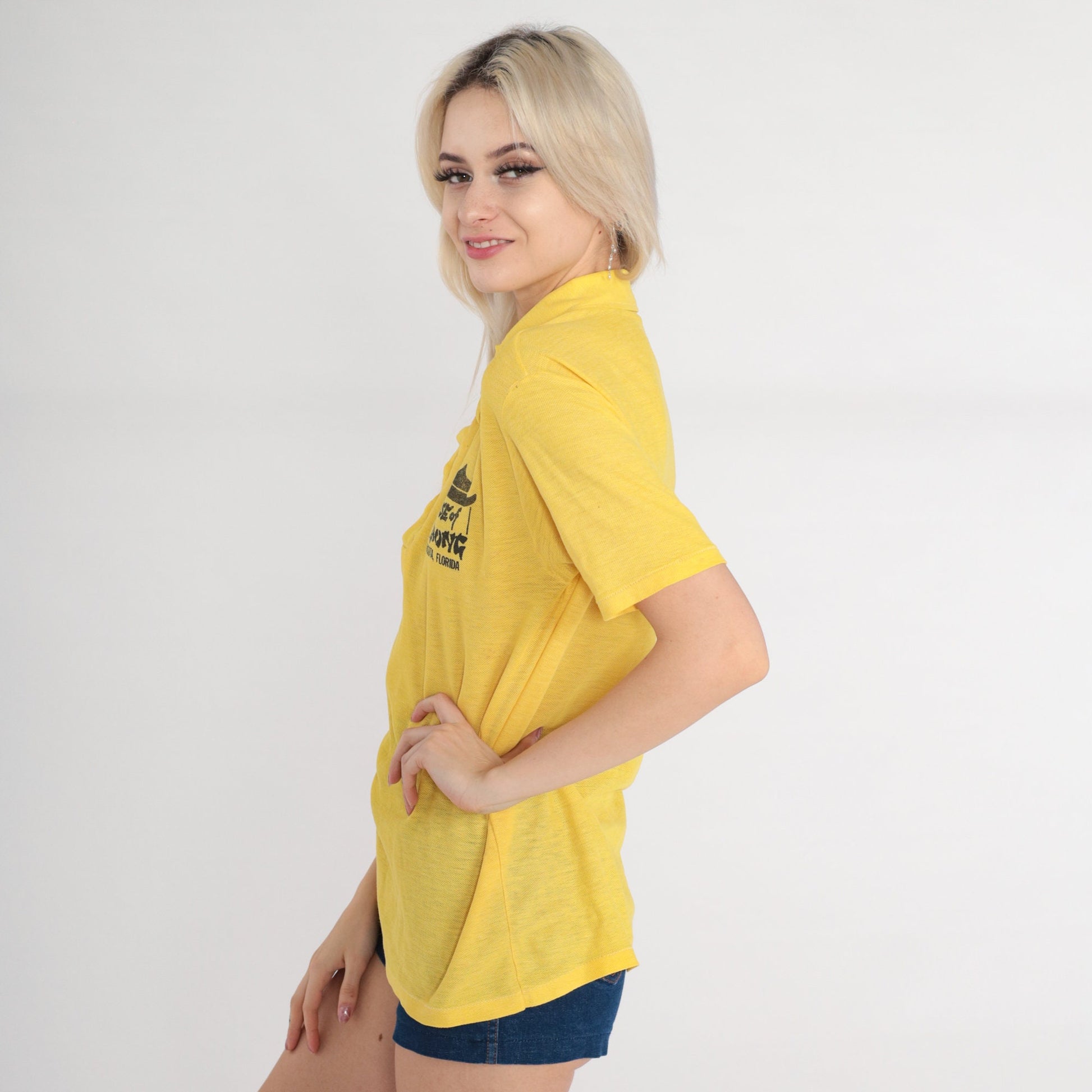 70s House of Chong Yellow Polo Shirt Dagger Collar Button-Up Medium