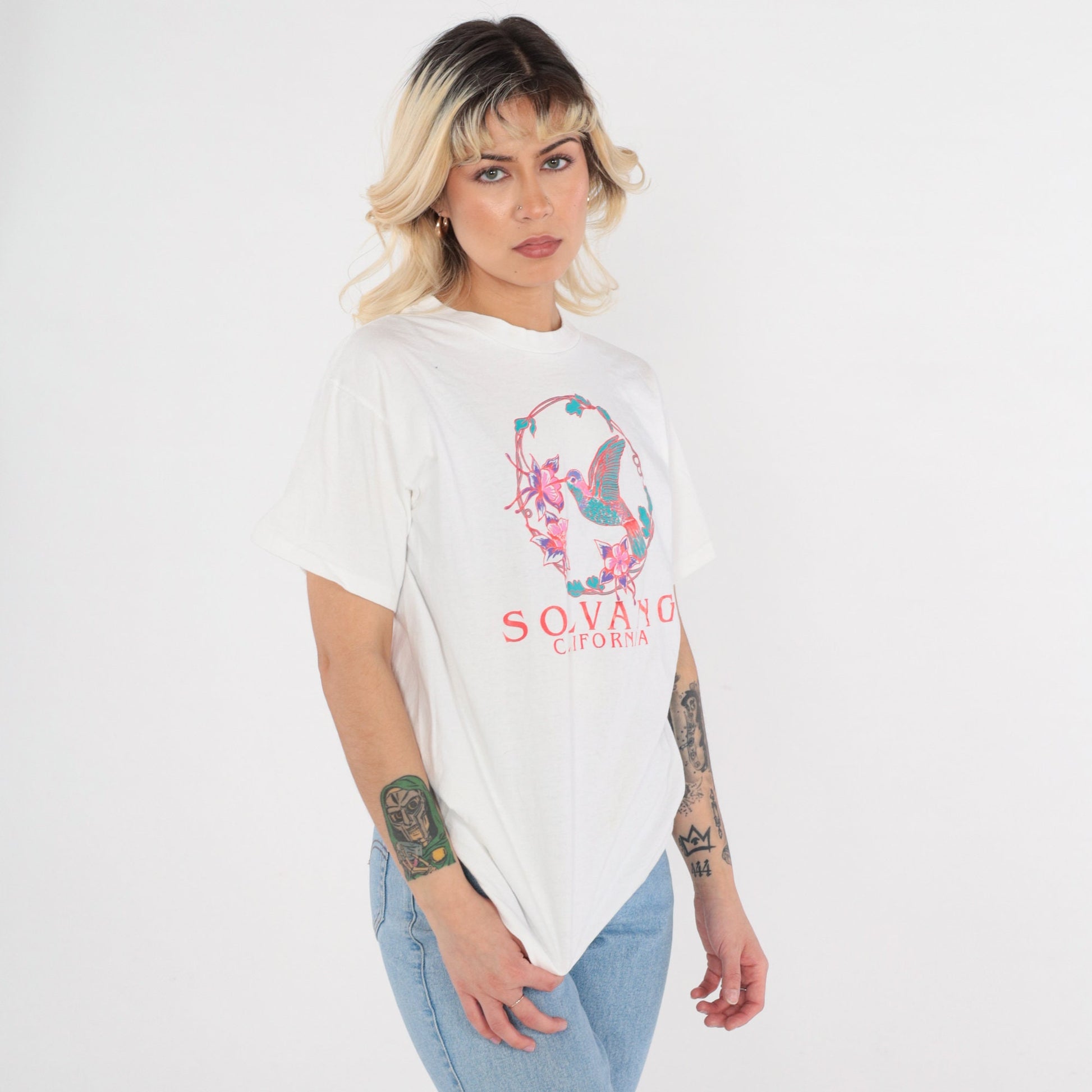 90s Solvang California Hummingbird Graphic T-Shirt White Cotton Single Stitch Medium