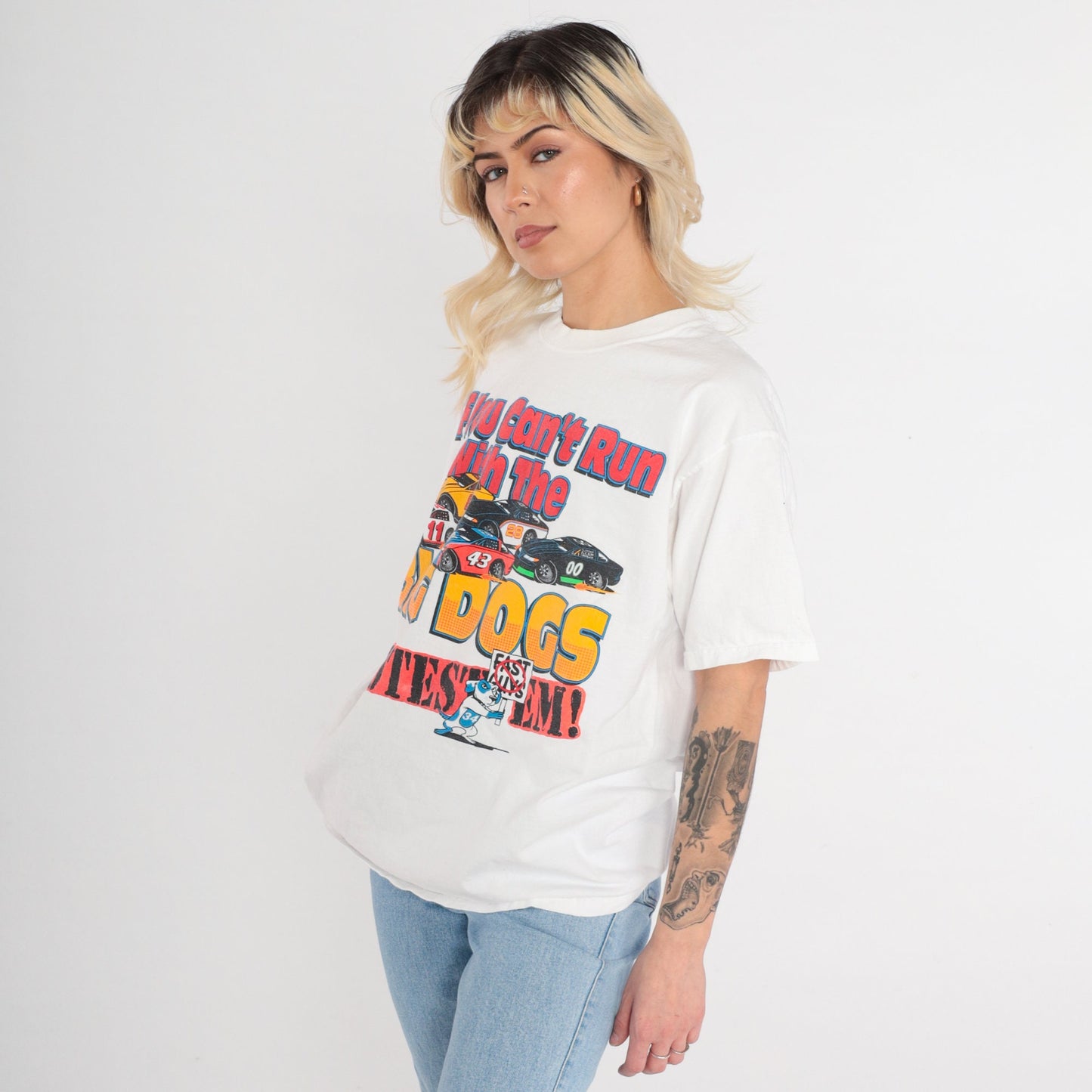 90s Troy Rouse Memorial NASCAR Graphic T-Shirt Pink Panther Racing 1997 Large
