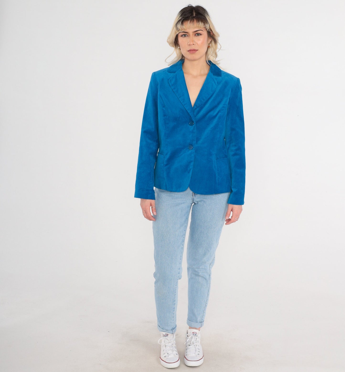 90s Studio Works Blue Velvet Blazer Button-Up Jacket Medium