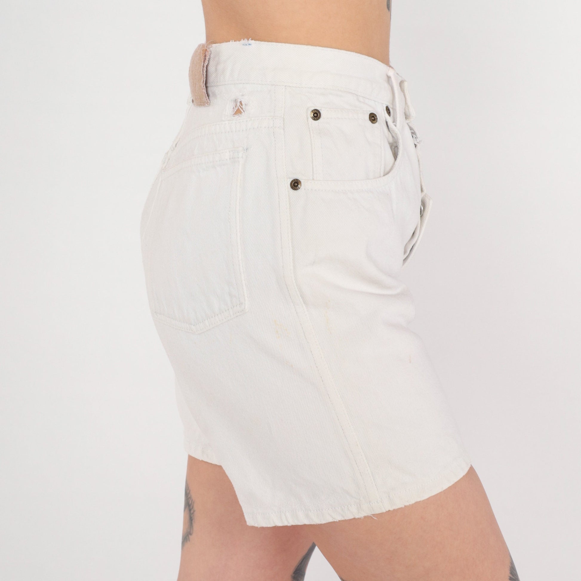 90s Zena White Denim Shorts High Waist Button Fly Small