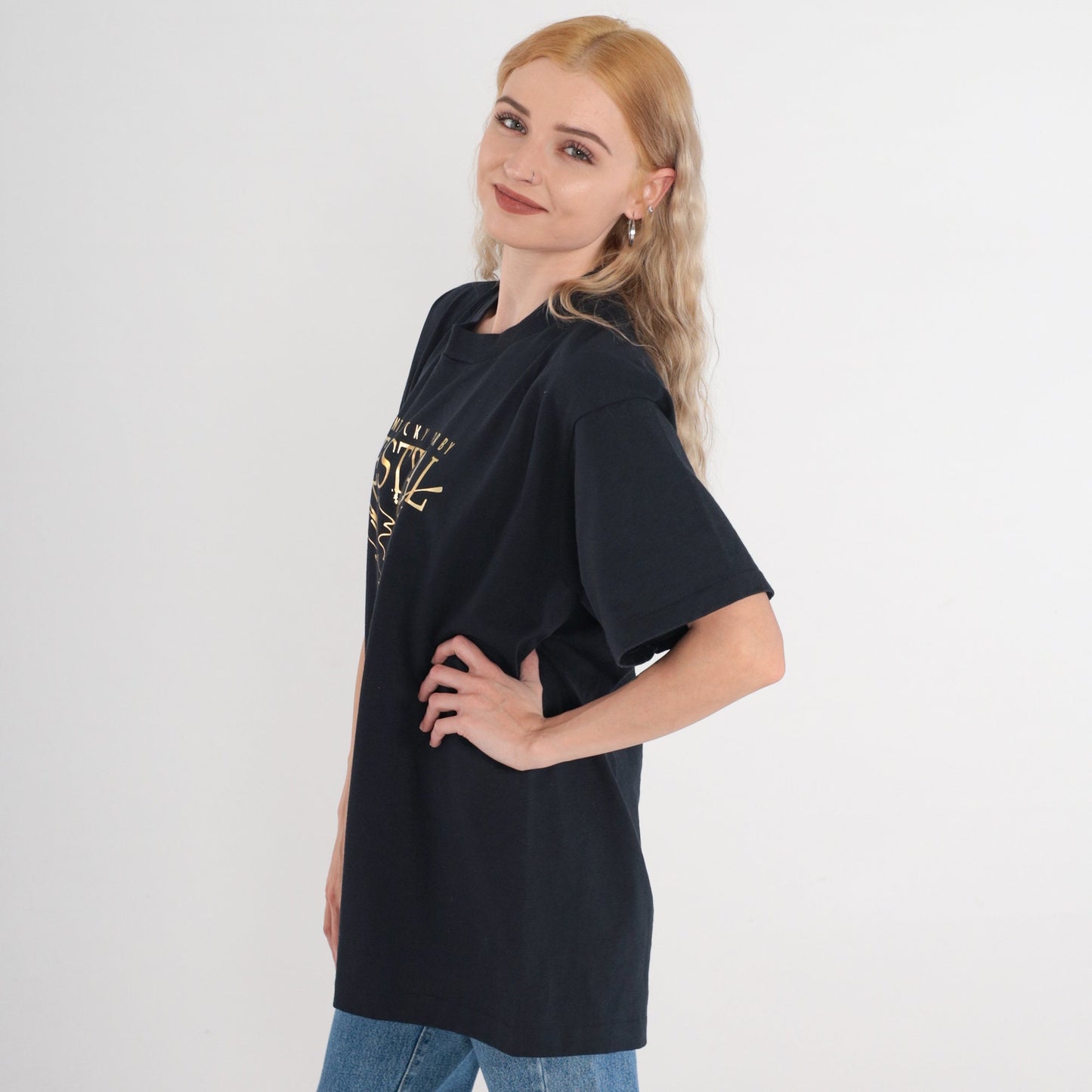 1993 Kentucky Derby Graphic T-Shirt 90s Horse Racing Metallic Black Gold Extra Large XL