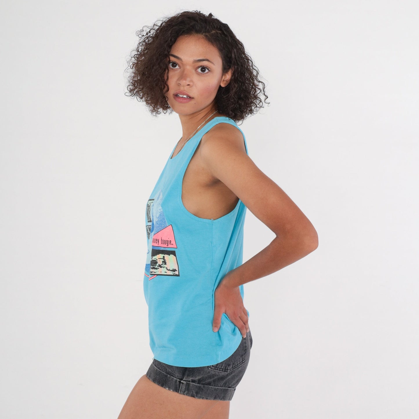 90s Morey Boogie Surfer Tank Top Blue Graphic Muscle Tee Medium