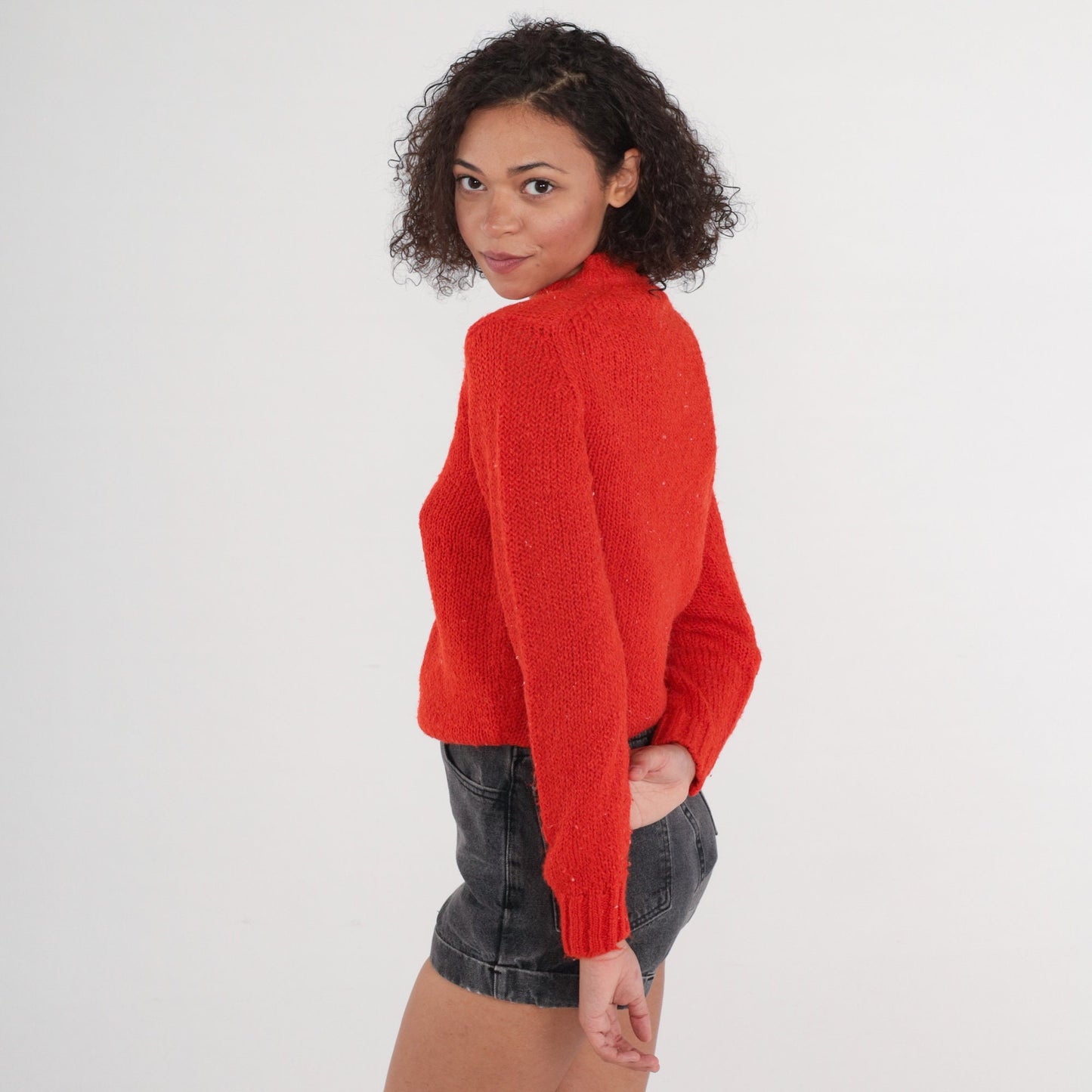 80s Red Knit Crewneck Sweater Pullover Small