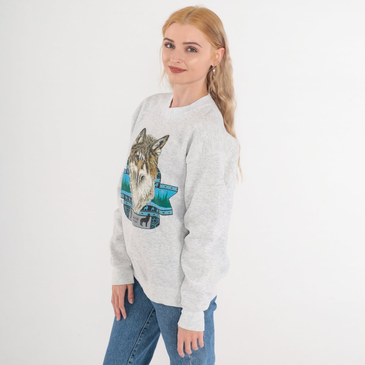 90s Timberwolf Graphic Sweatshirt Heather Grey Crewneck Medium