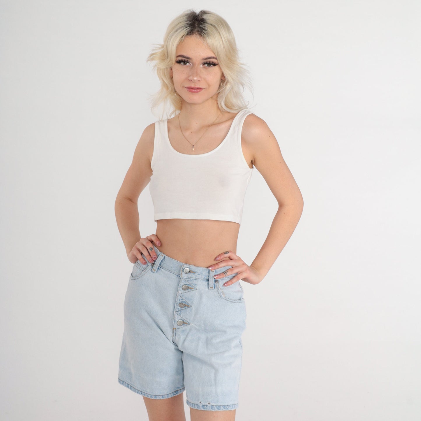 Sasson 90s Blue Denim Shorts High Waisted Button Fly Extra Small XS