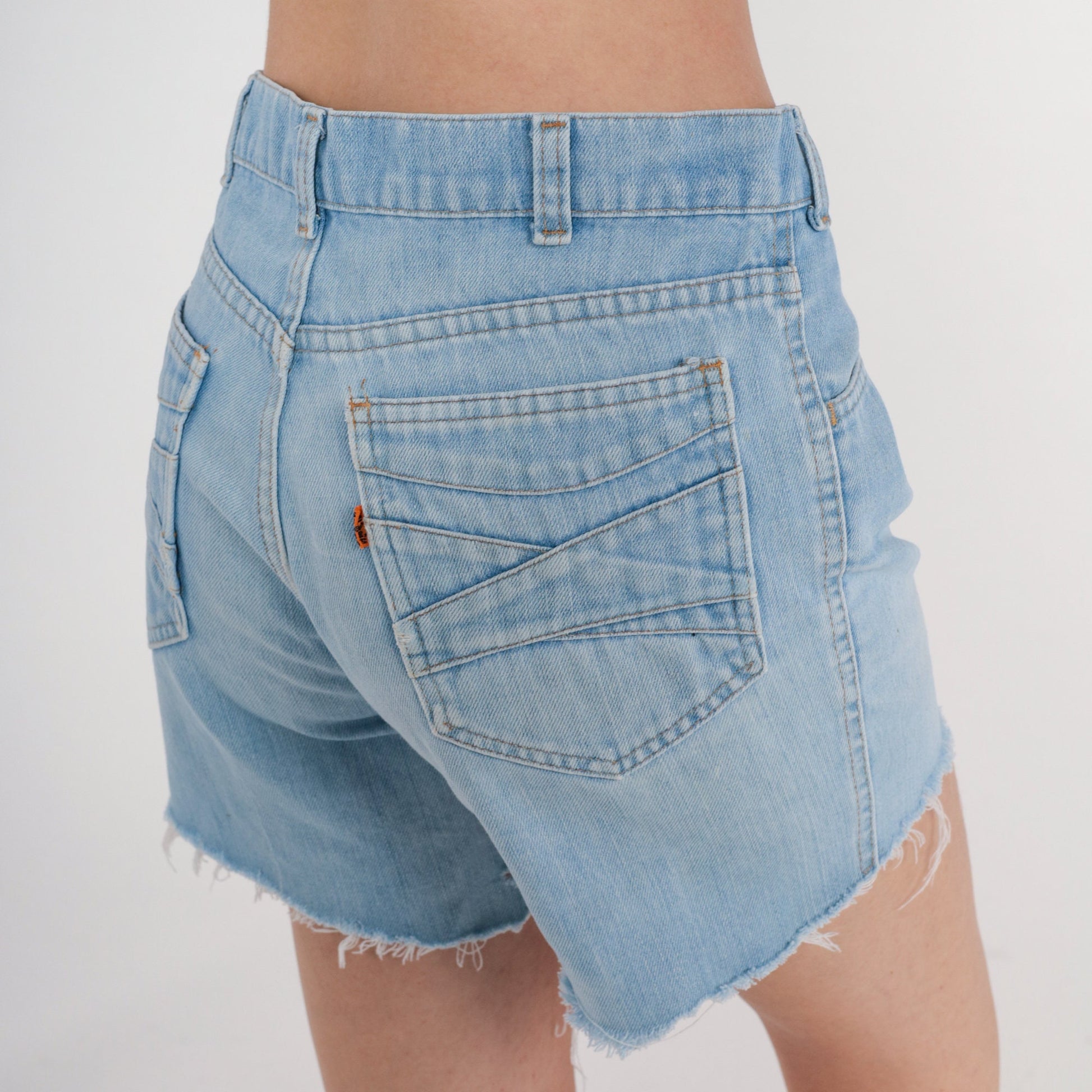 70s Levi's High Waisted Denim Cut Off Shorts Faded Blue Medium 8