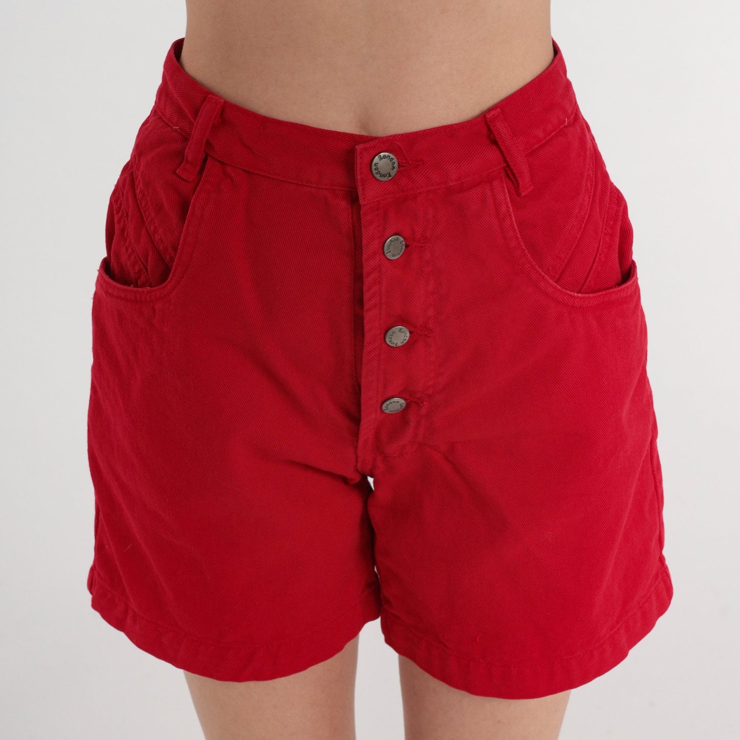 90s Red Denim Shorts High Rise Button Fly Jean Shorts Extra Small XS