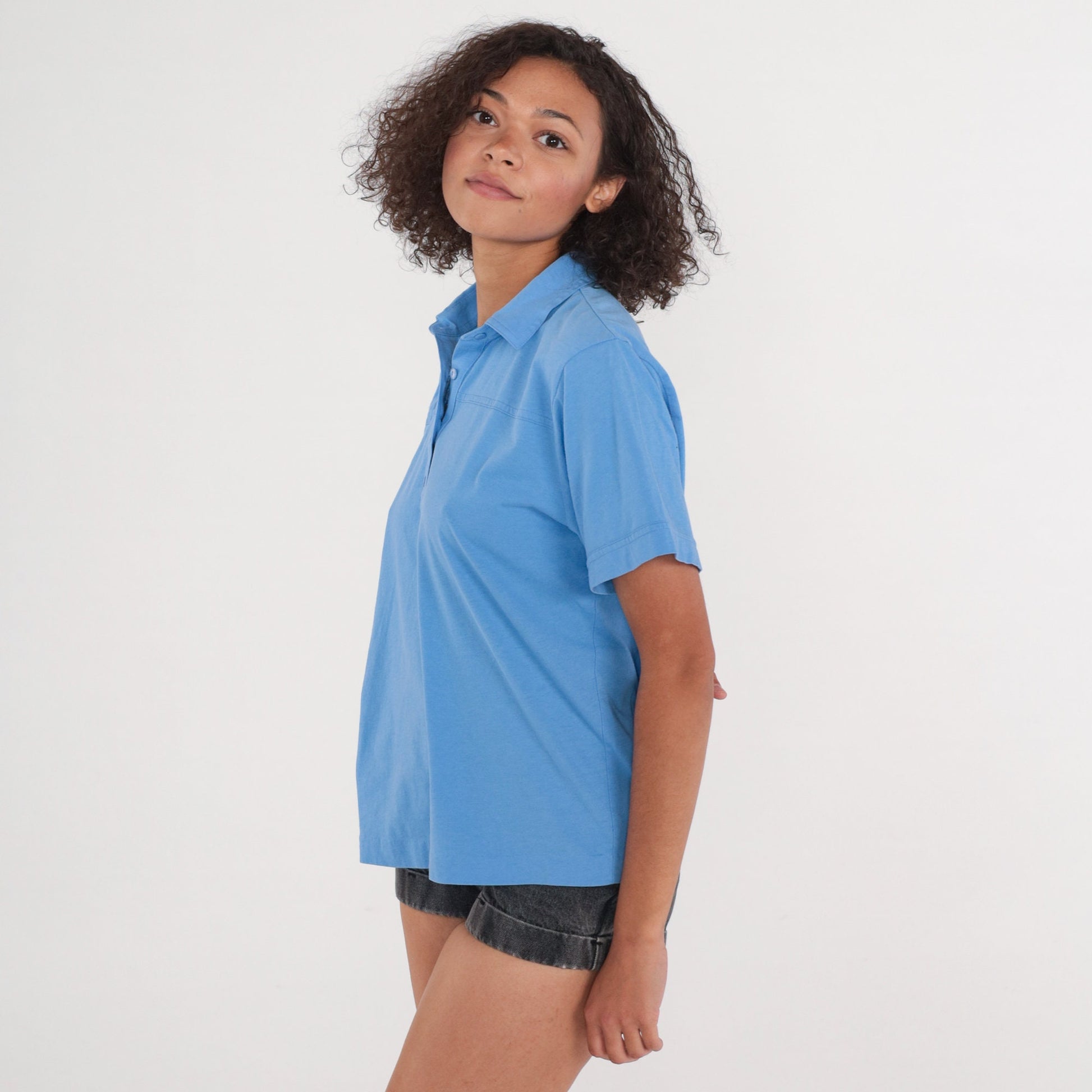 90s Blue Polo Shirt Cotton Blend Collared Short Sleeve Large L