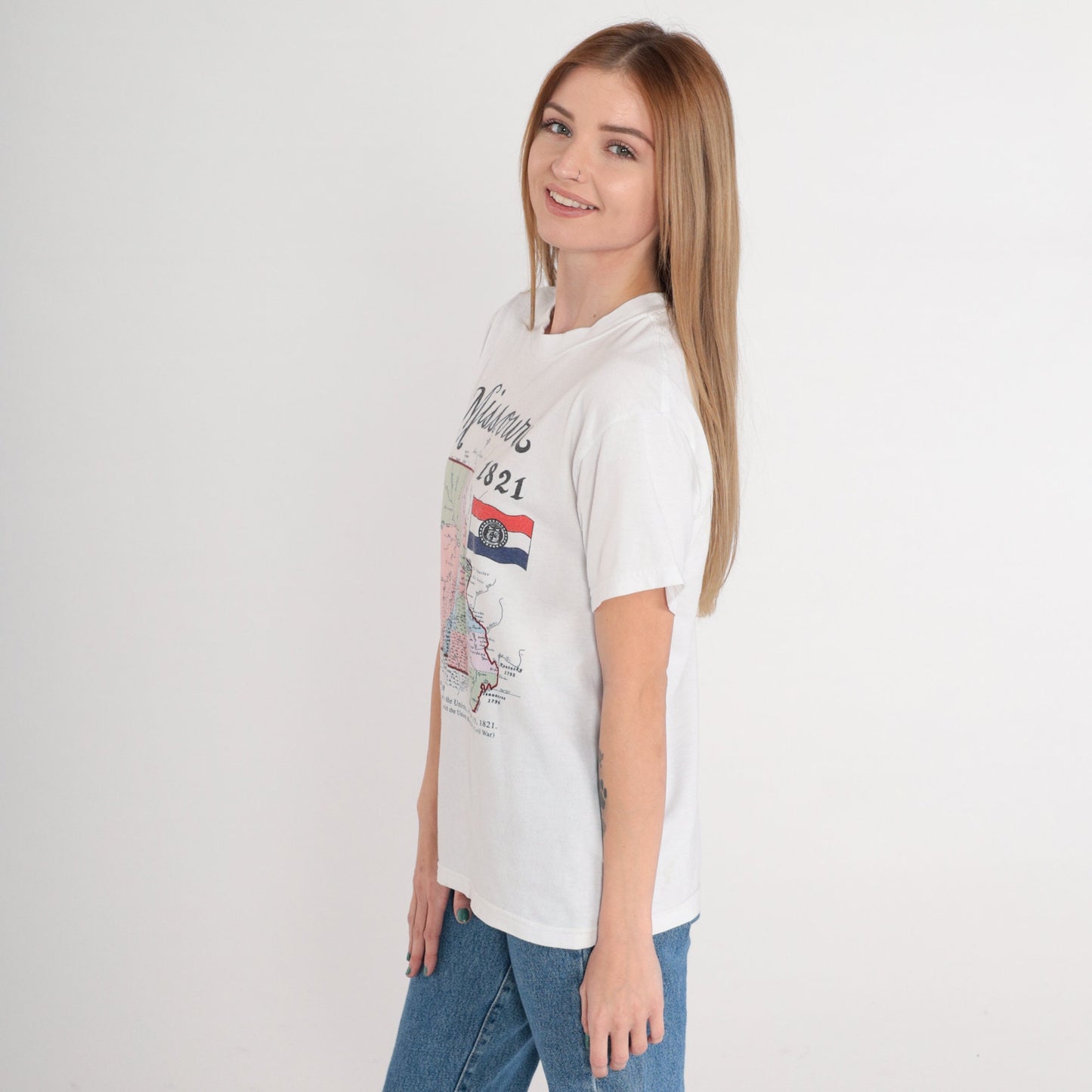 90s Missouri Graphic T-Shirt USA State Souvenir White Small S