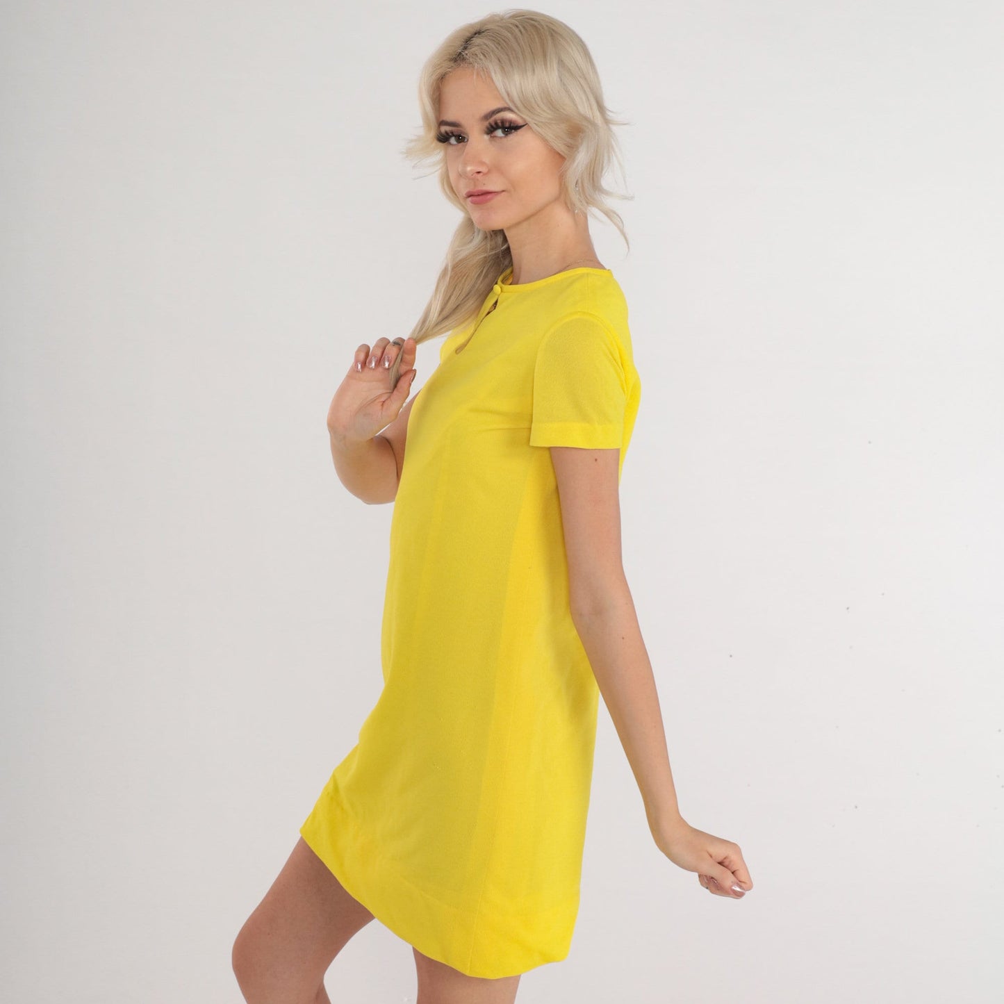60s Lanz Original Yellow Keyhole Shift Mini Dress Small